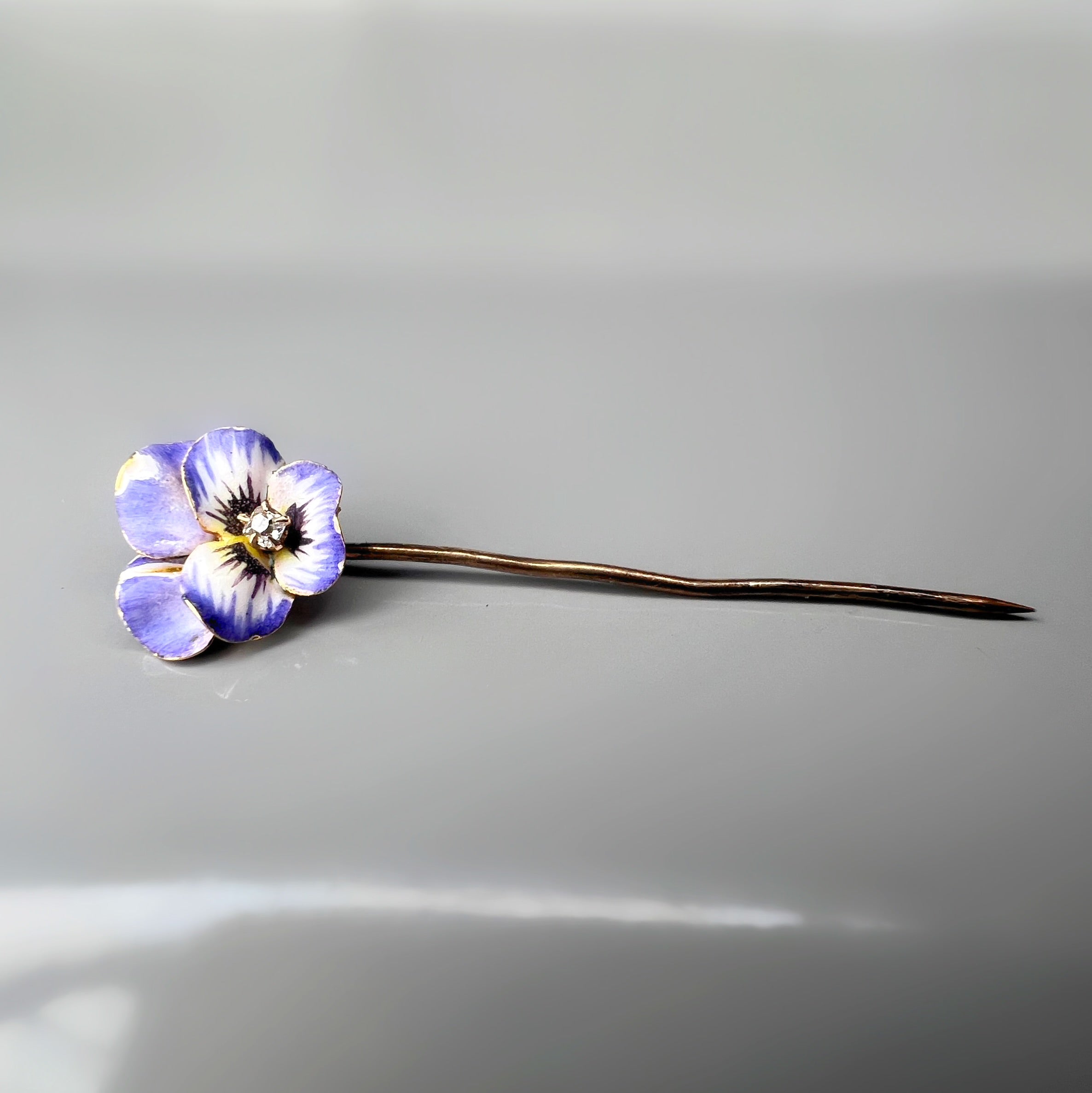 Enamel and Diamond Pansy Stick Pin