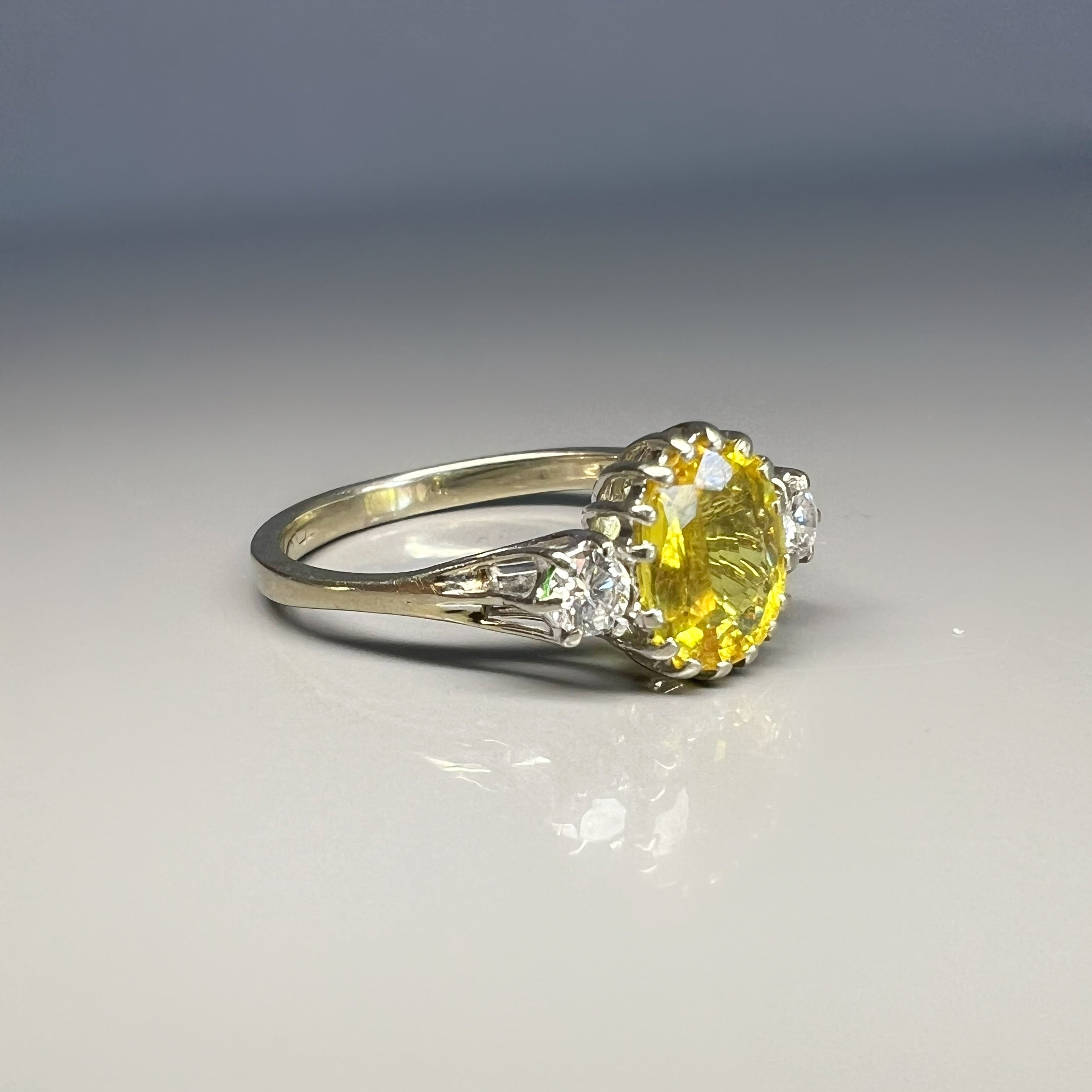 Vintage Yellow Sapphire and Diamond Ring