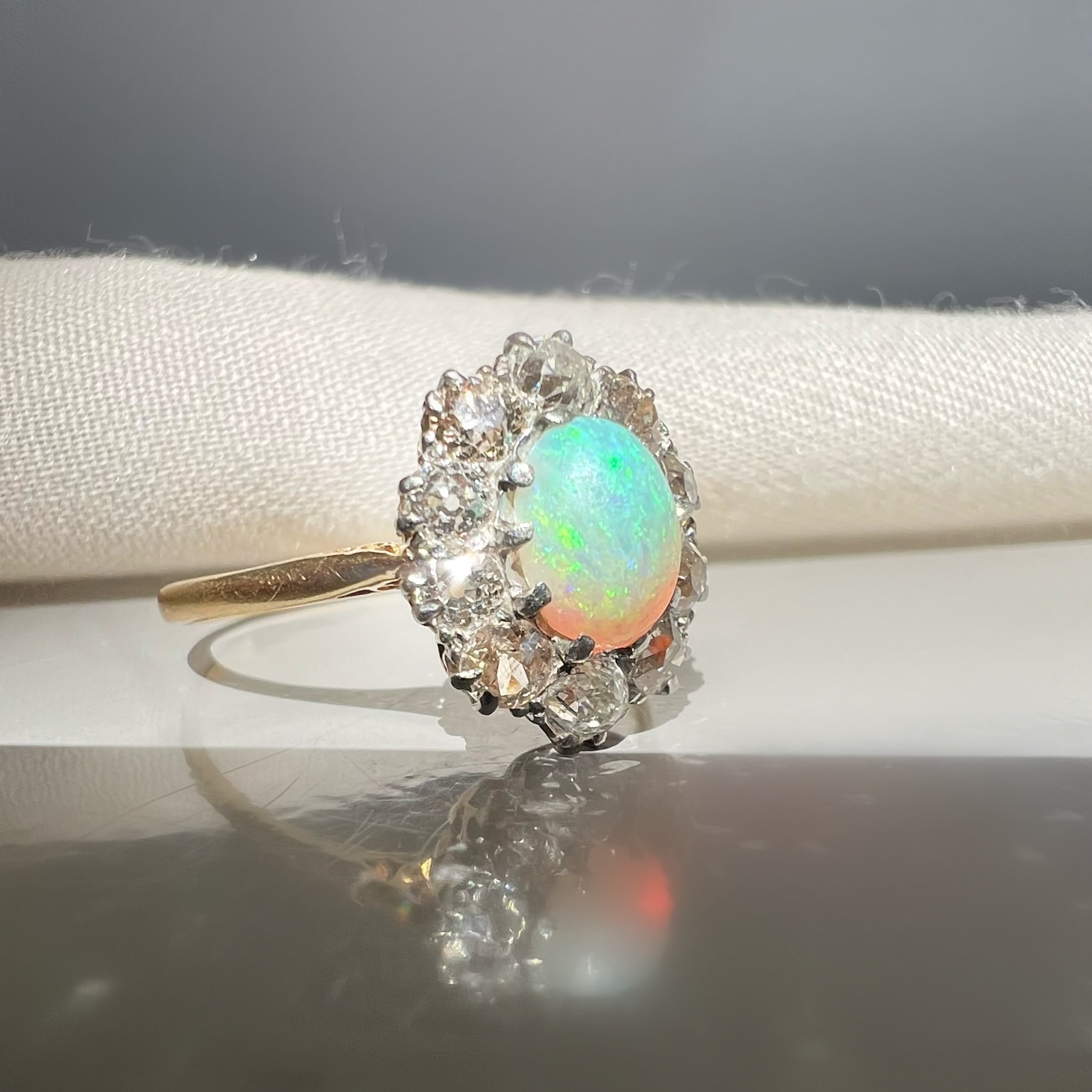 Antique Opal and Diamond Cluster Ring
