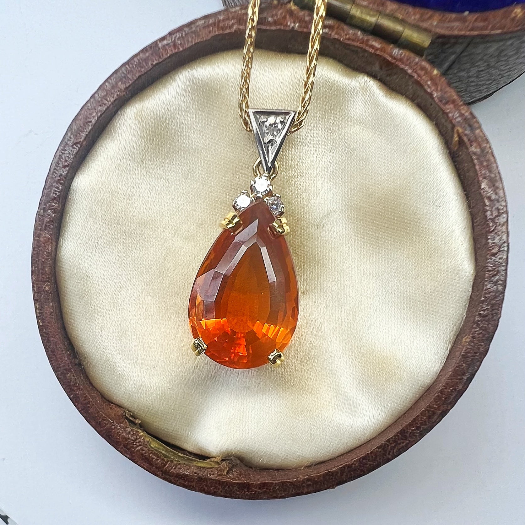 Fire Opal and Diamond Pendant