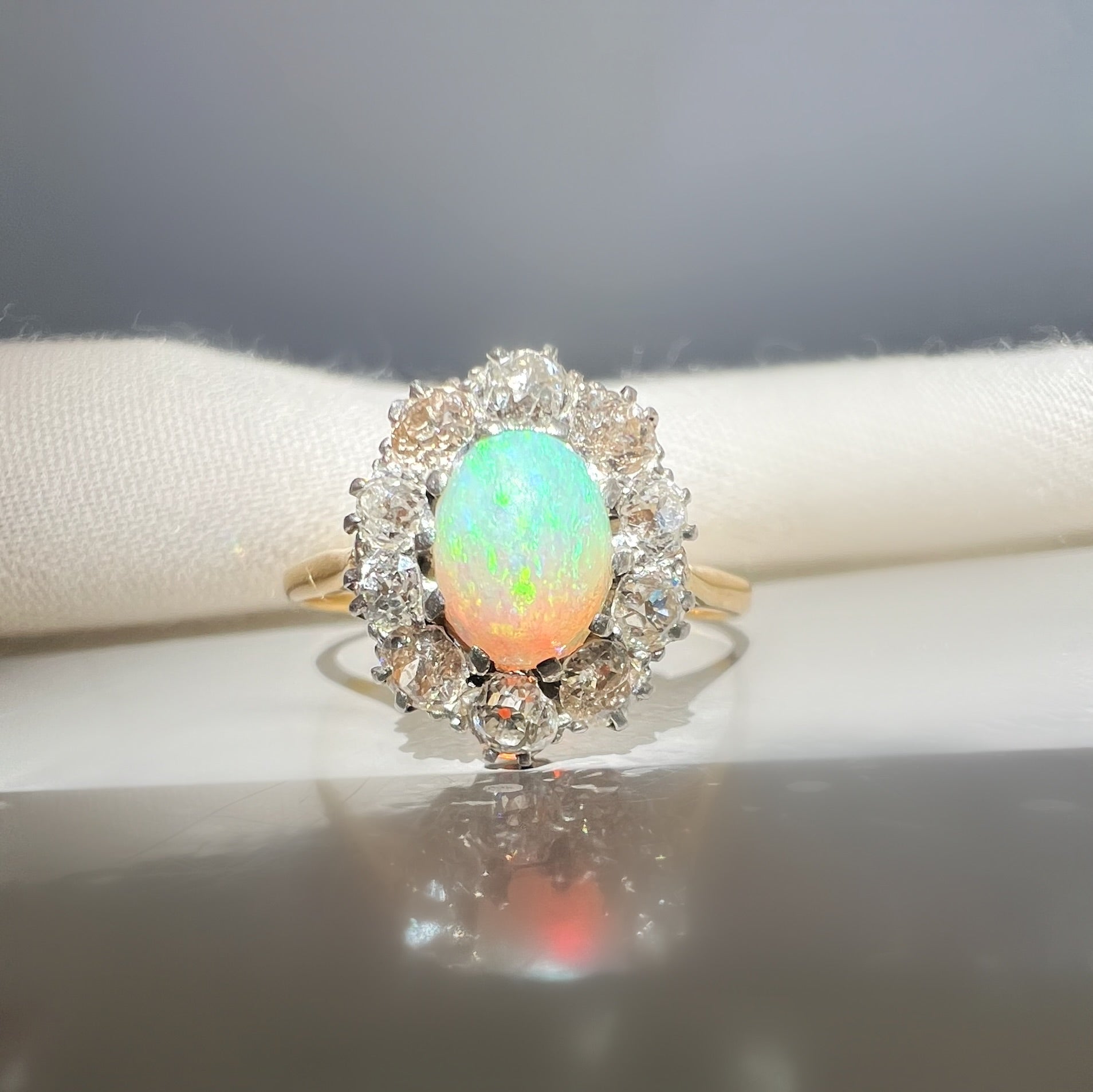 Antique Opal and Diamond Cluster Ring