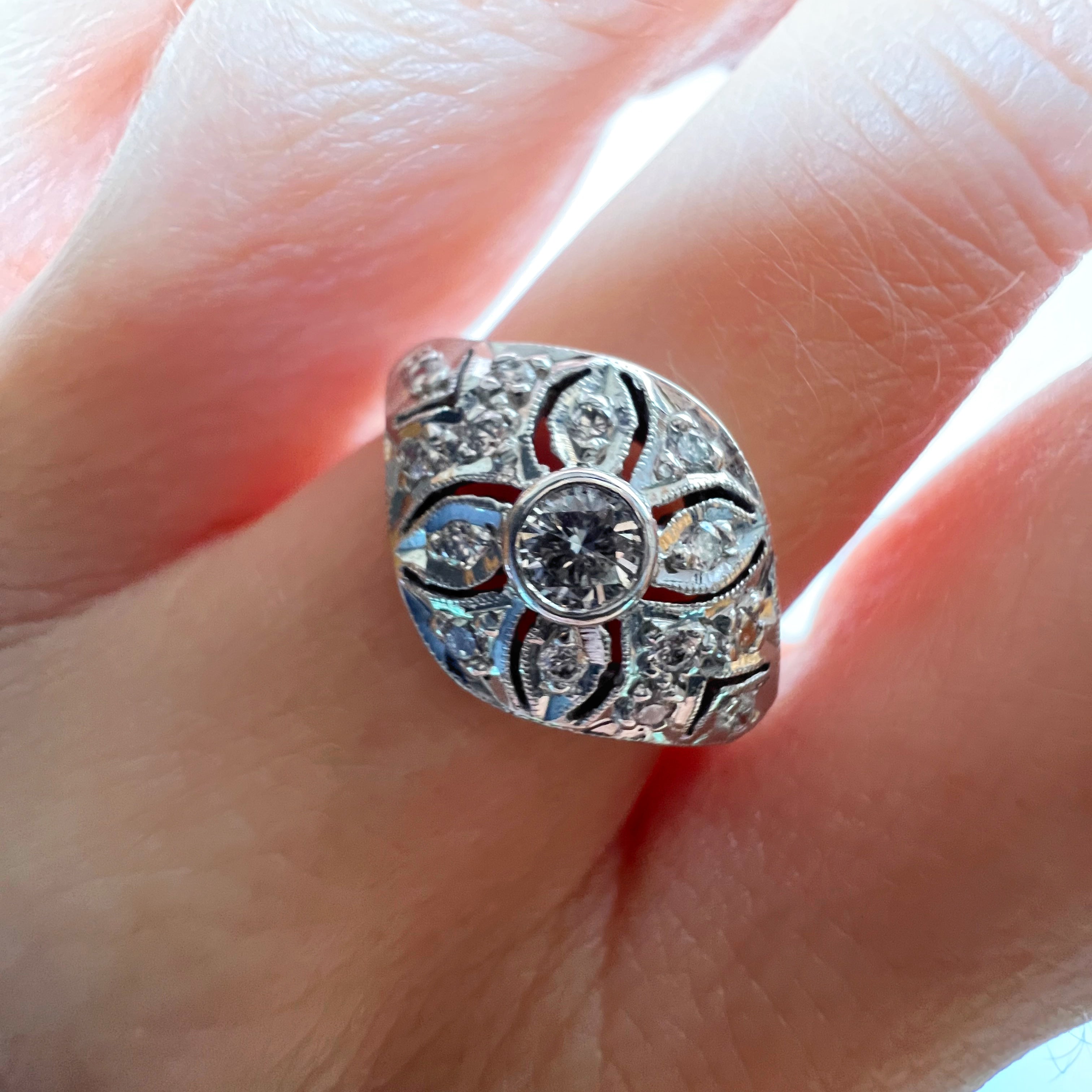 Art Deco Style 0.35ct Diamond Bombe Ring