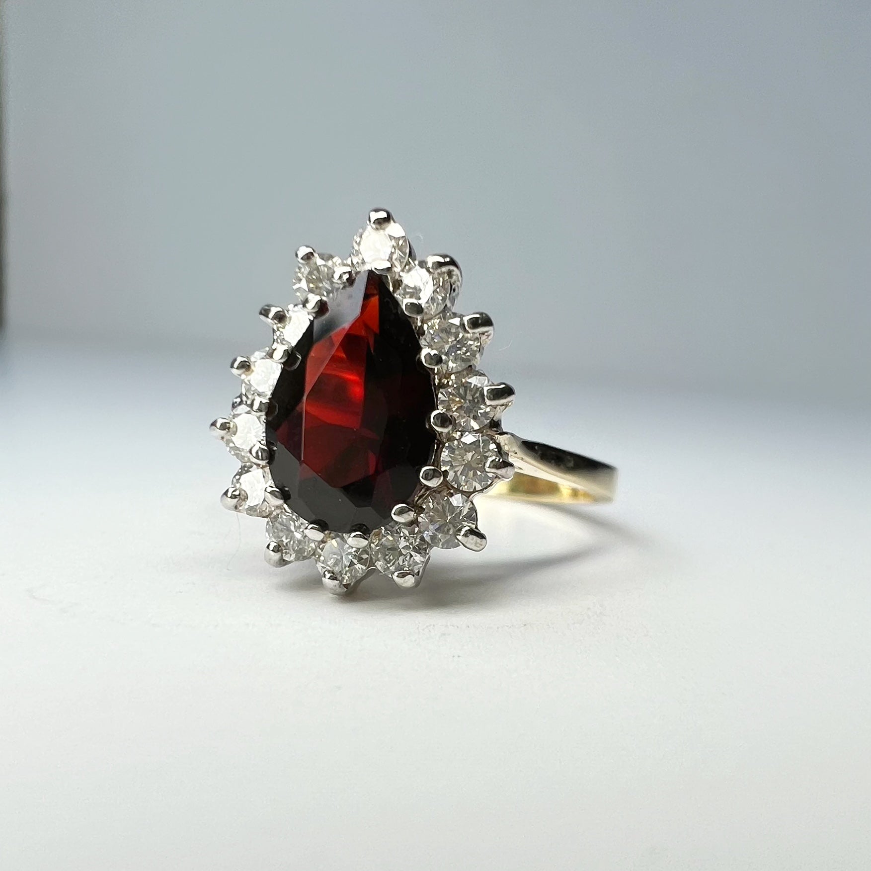 Garnet and Diamond Pear Shaped Ring