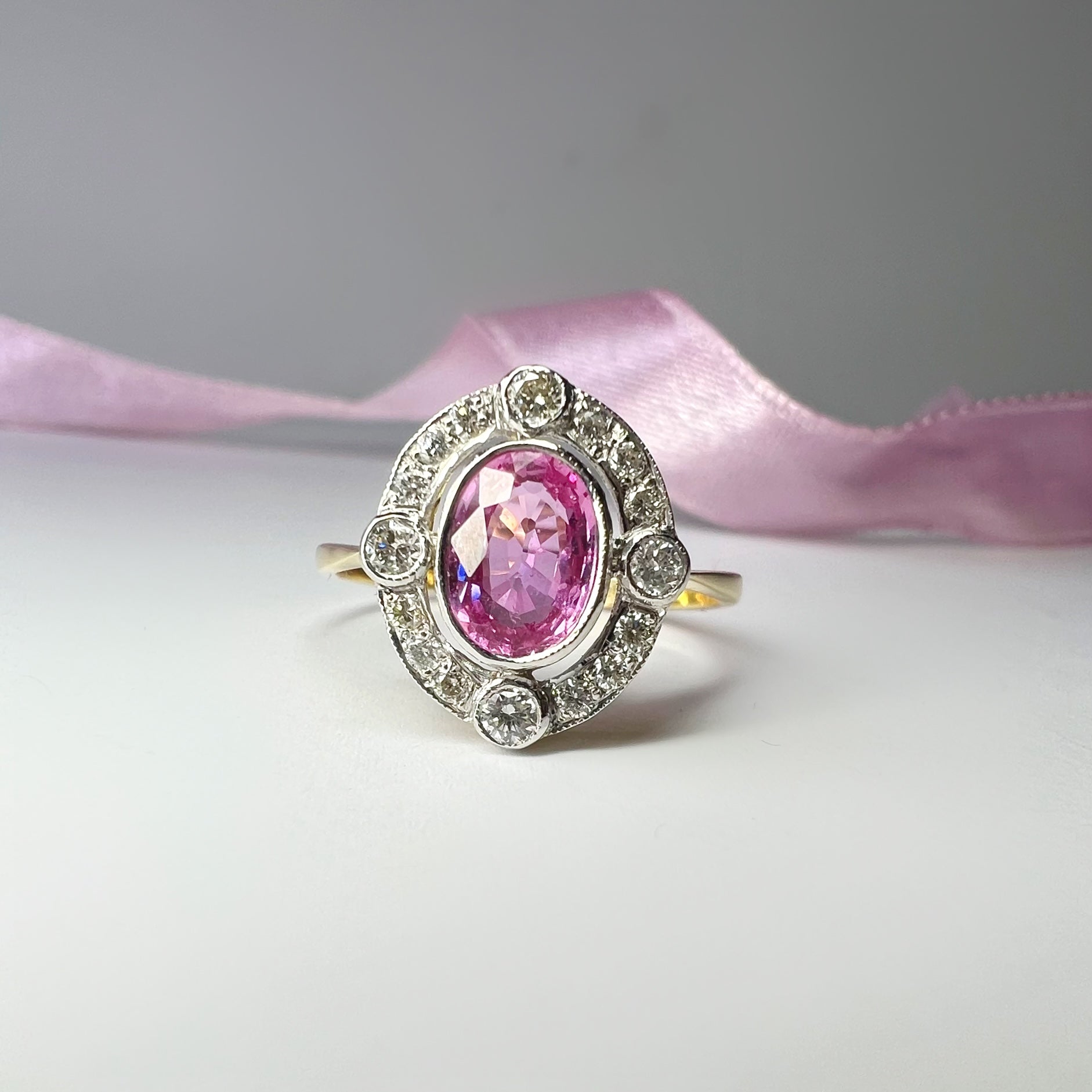 Art Deco Style Pink Sapphire and Diamond Target Ring