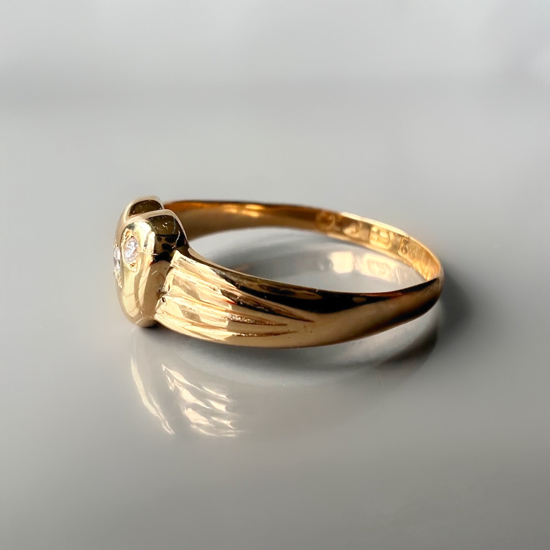 Antique 22ct Gold Heart Ring with 3 Diamonds