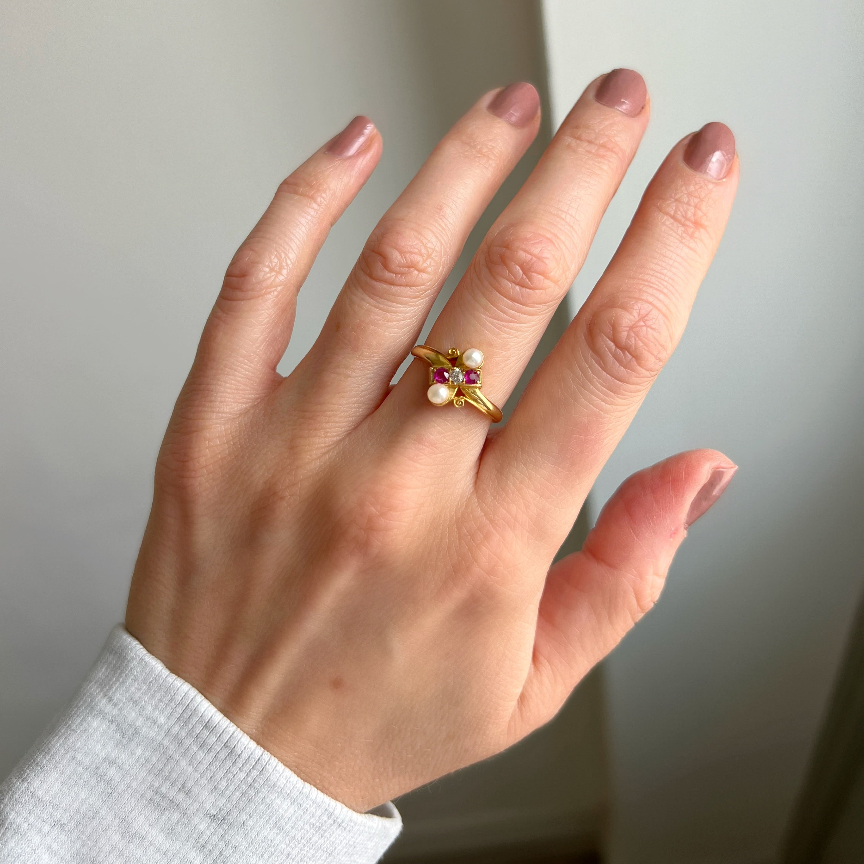 Antique Ruby, Diamond and Pearl Ring