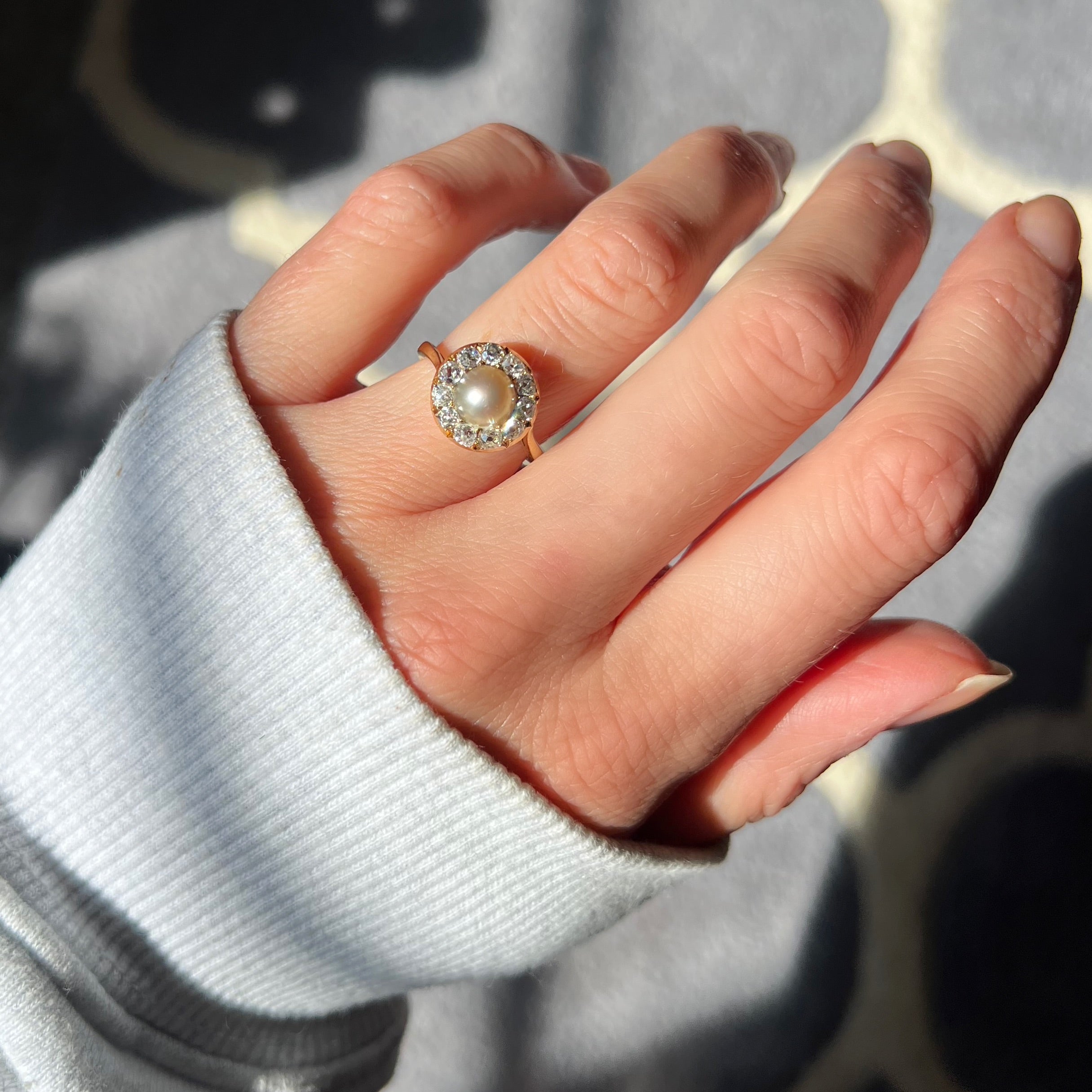 Antique Pearl and Diamond Cluster Ring