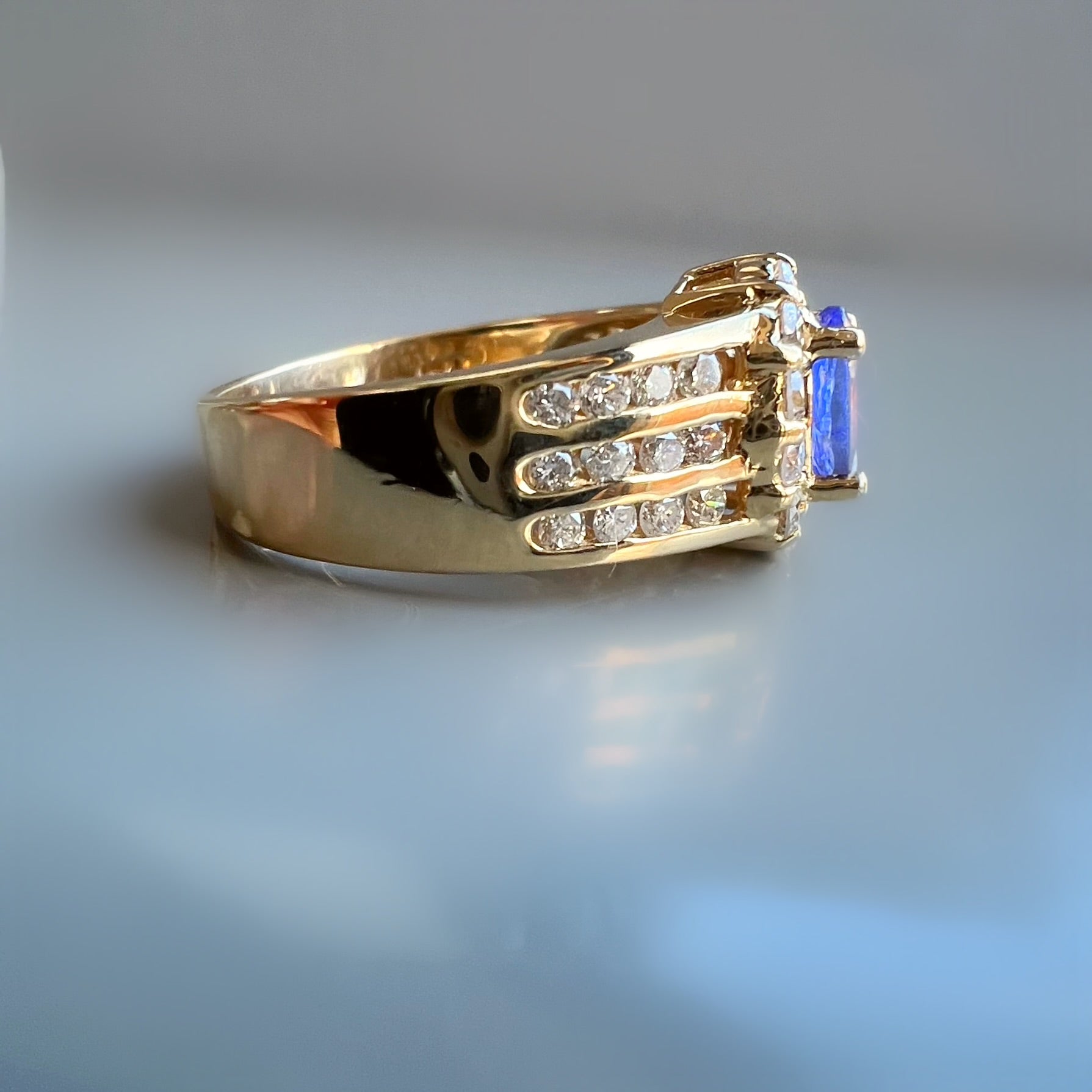 Tanzanite and Diamond Cluster Dress Ring