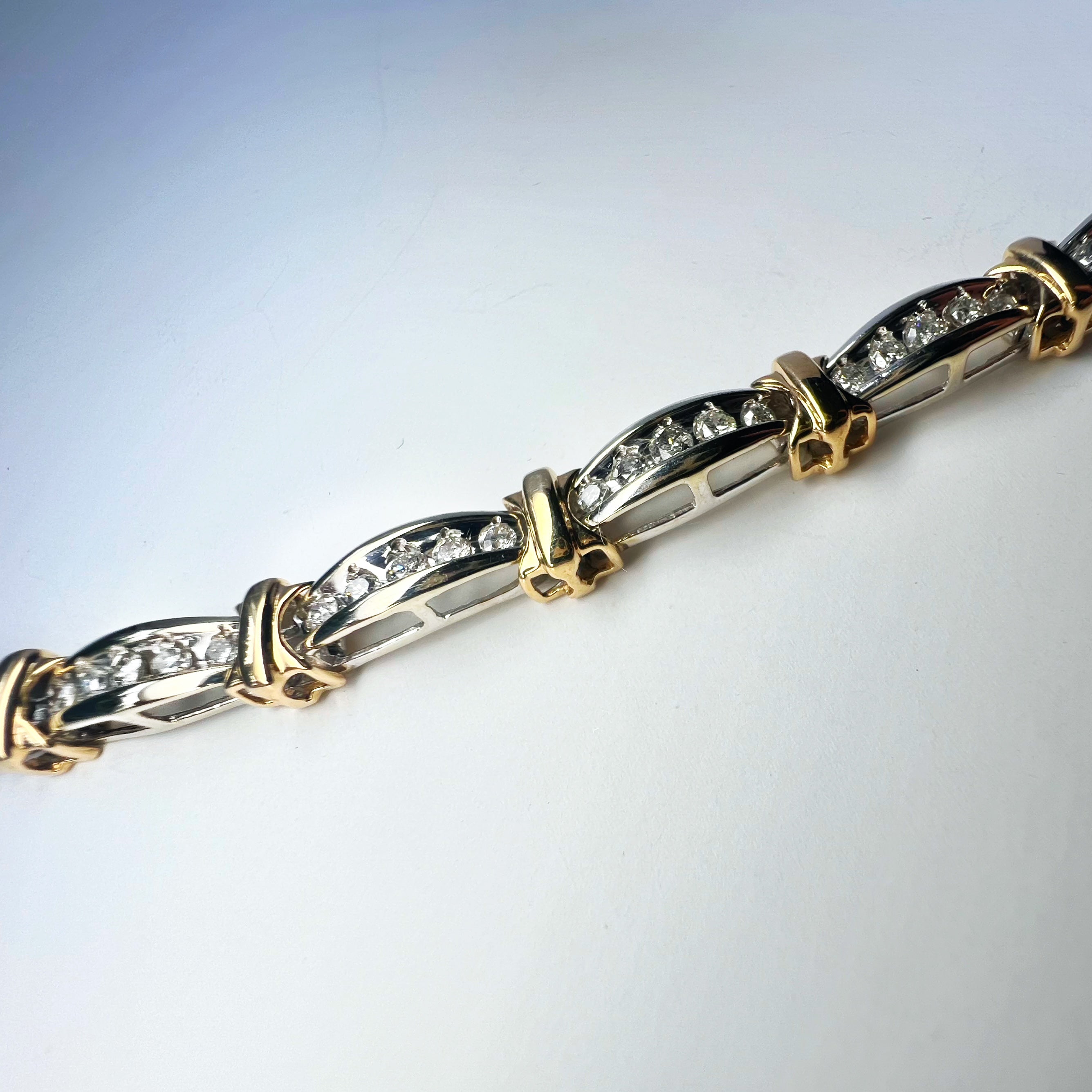 Vintage 2.40ct Diamond and 10ct White and Yellow Gold Bracelet