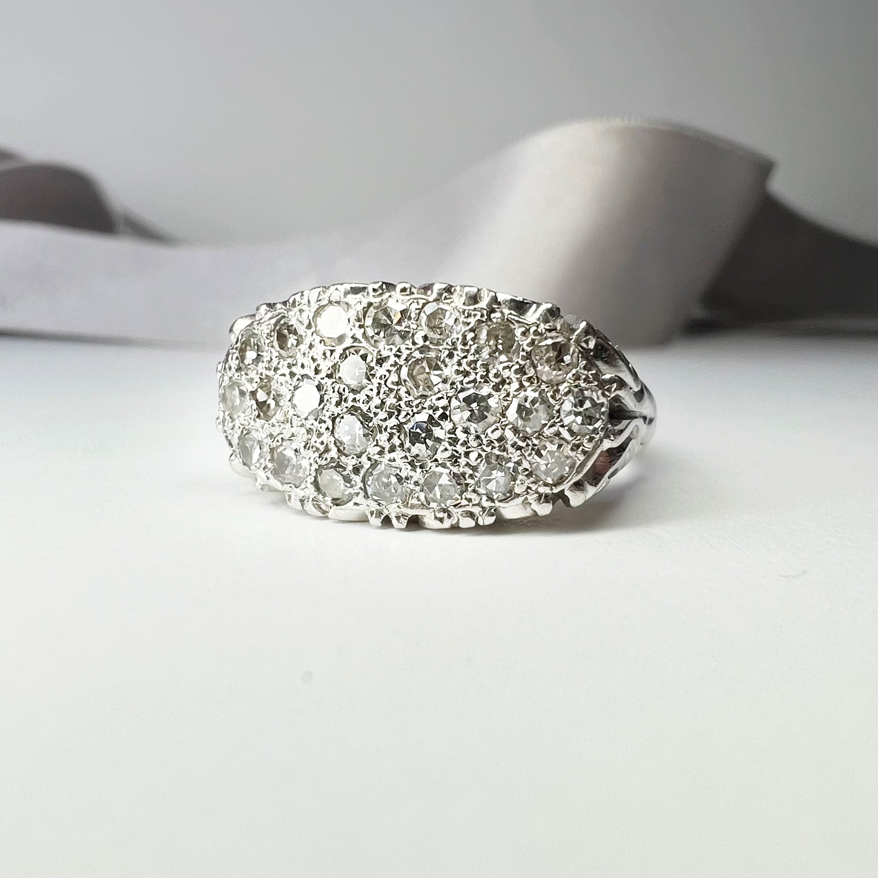 Vintage 4 Row Diamond Cluster Ring