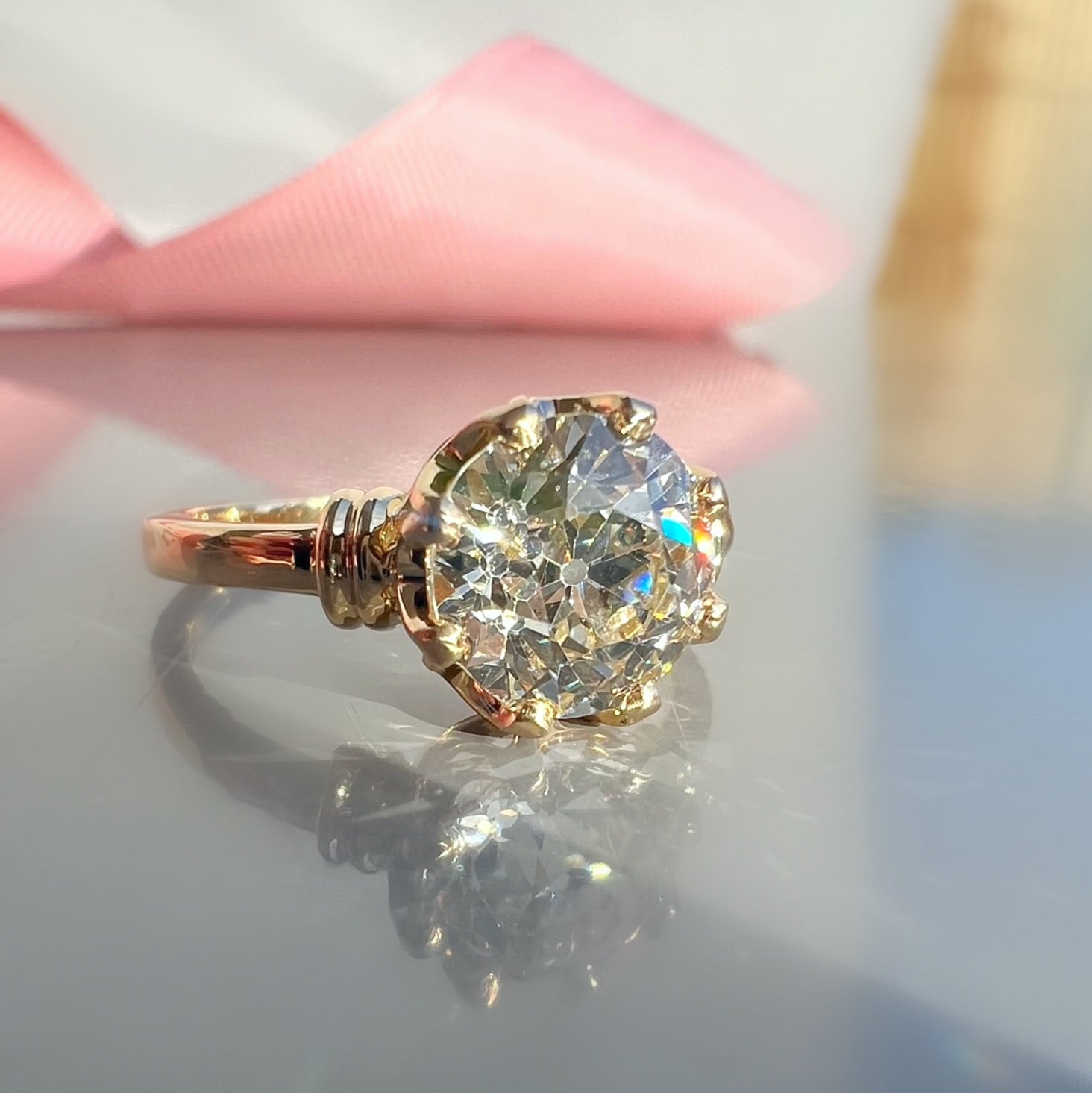 Re-set Antique 1.84ct Old Cut Diamond 18ct Gold Ring