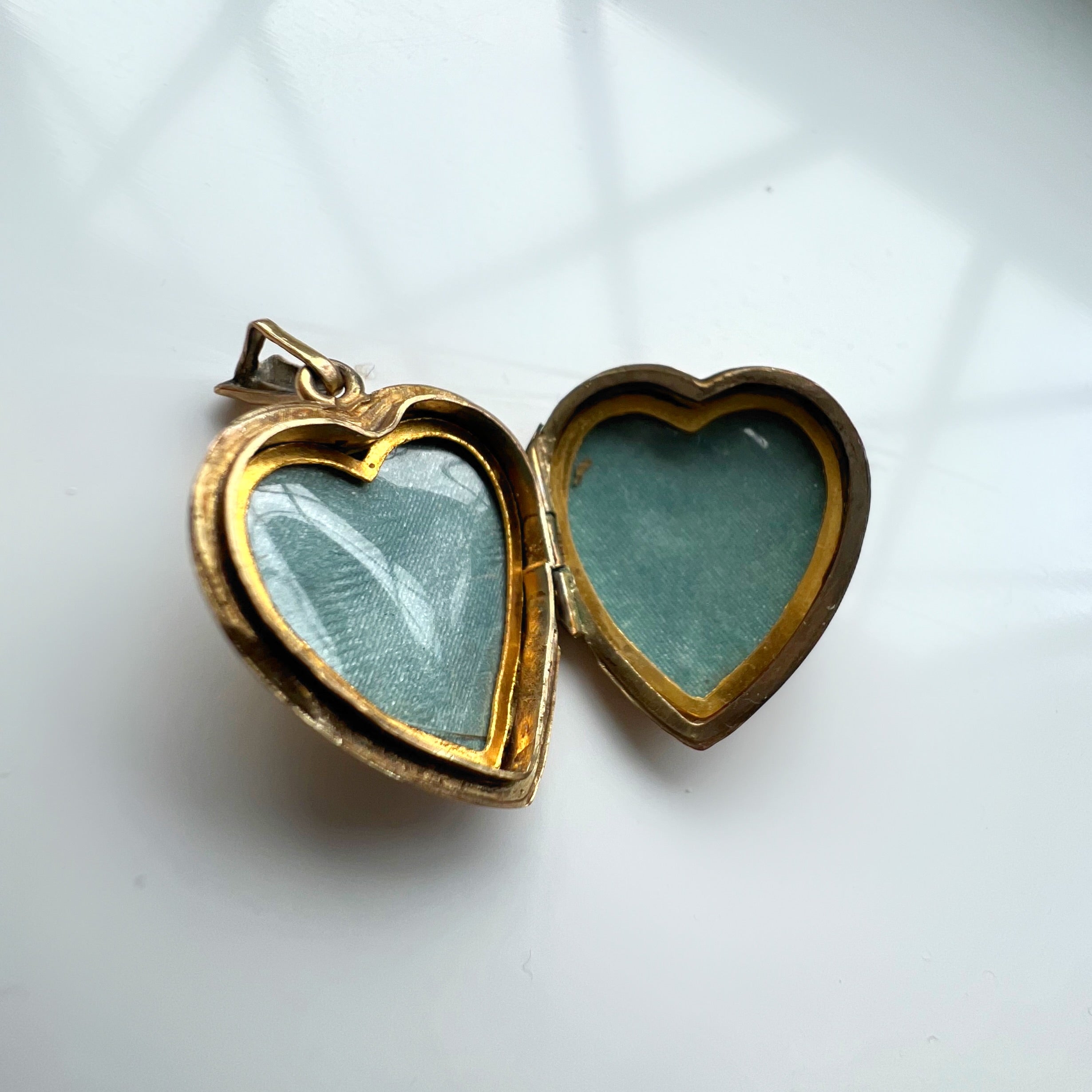 Medium Antique 9ct Gold Back and Front Heart Locket with Butterfly Etching