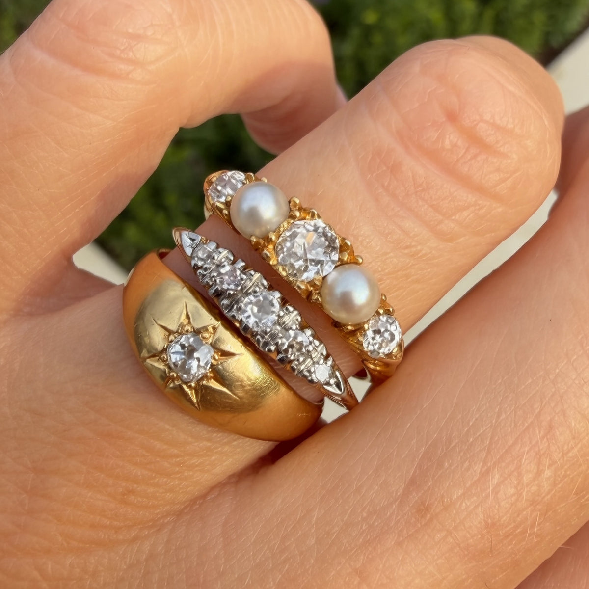 Antique Victorian Diamond and Pearl 18ct Gold Ring