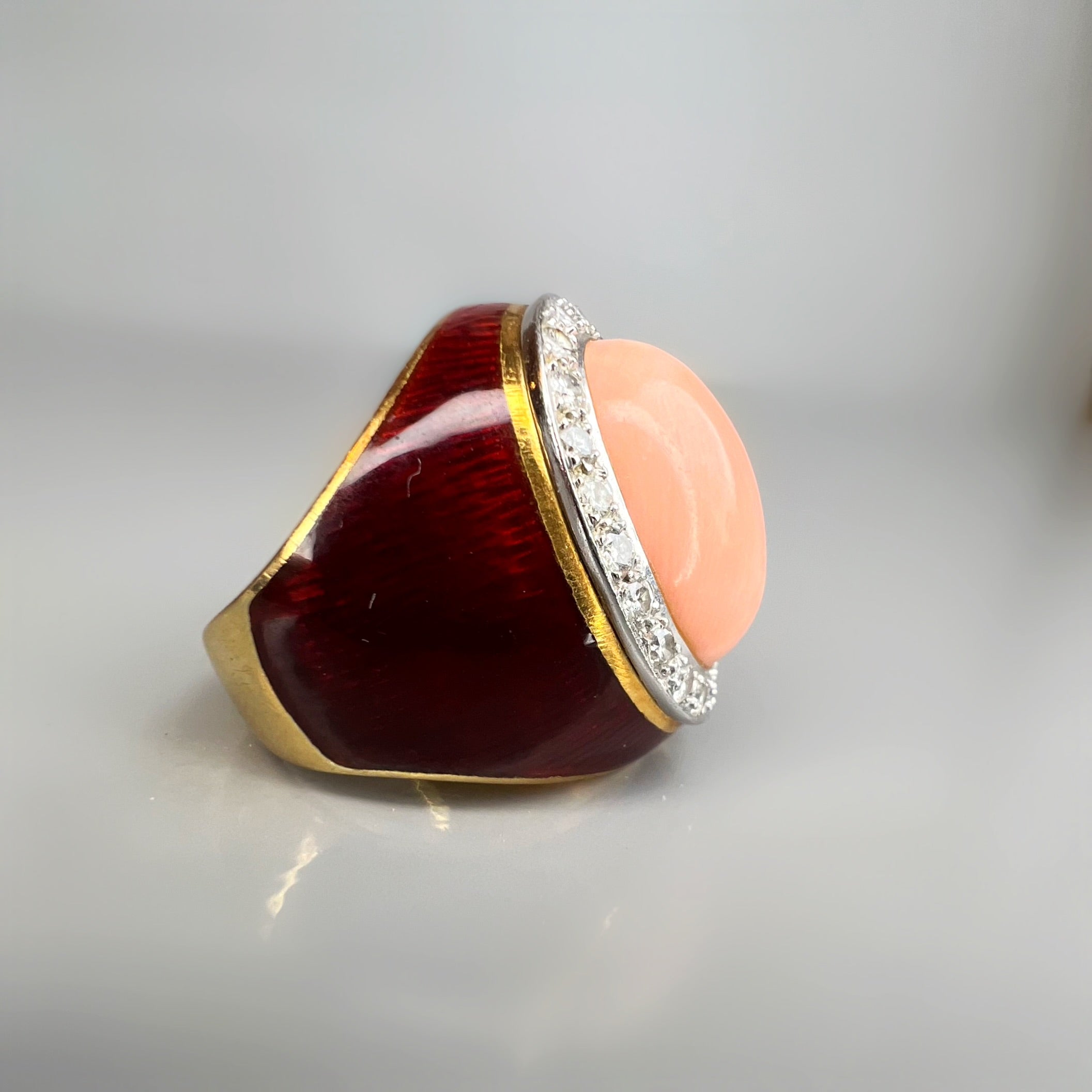 Vintage Coral, Diamond and Enamel Dress Ring