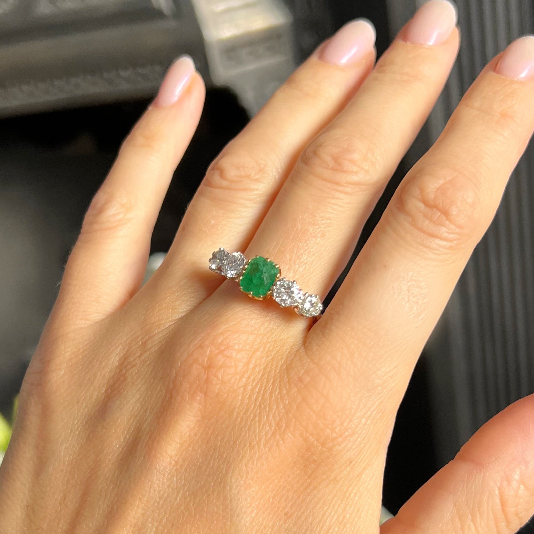 Emerald and Diamond 5 Stone Ring