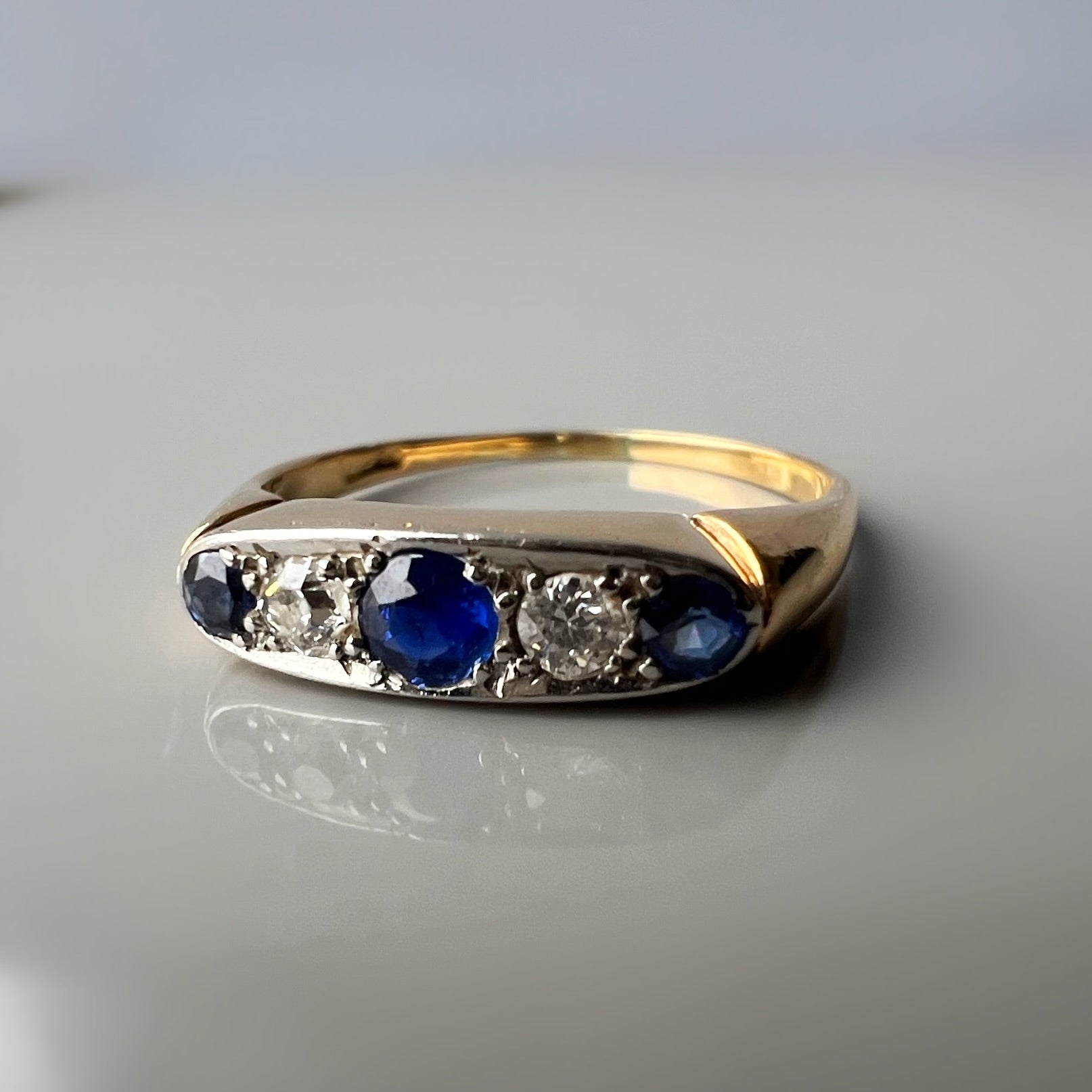Sapphire and Diamond Boat 18ct Gold Ring