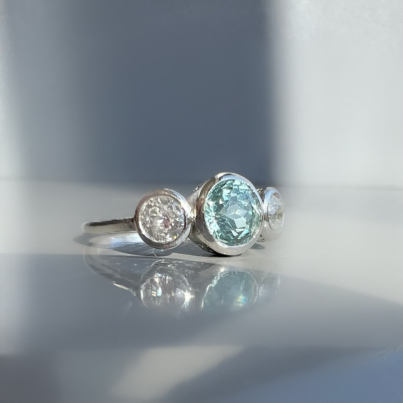 Aquamarine and Diamond Trilogy Ring