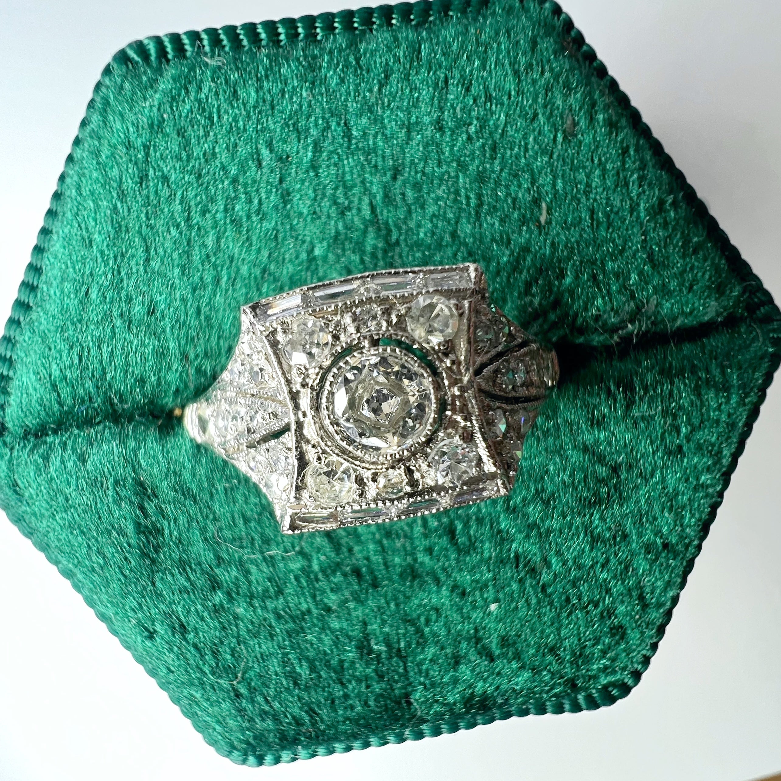 Art Deco Style Square Bombe Diamond Ring