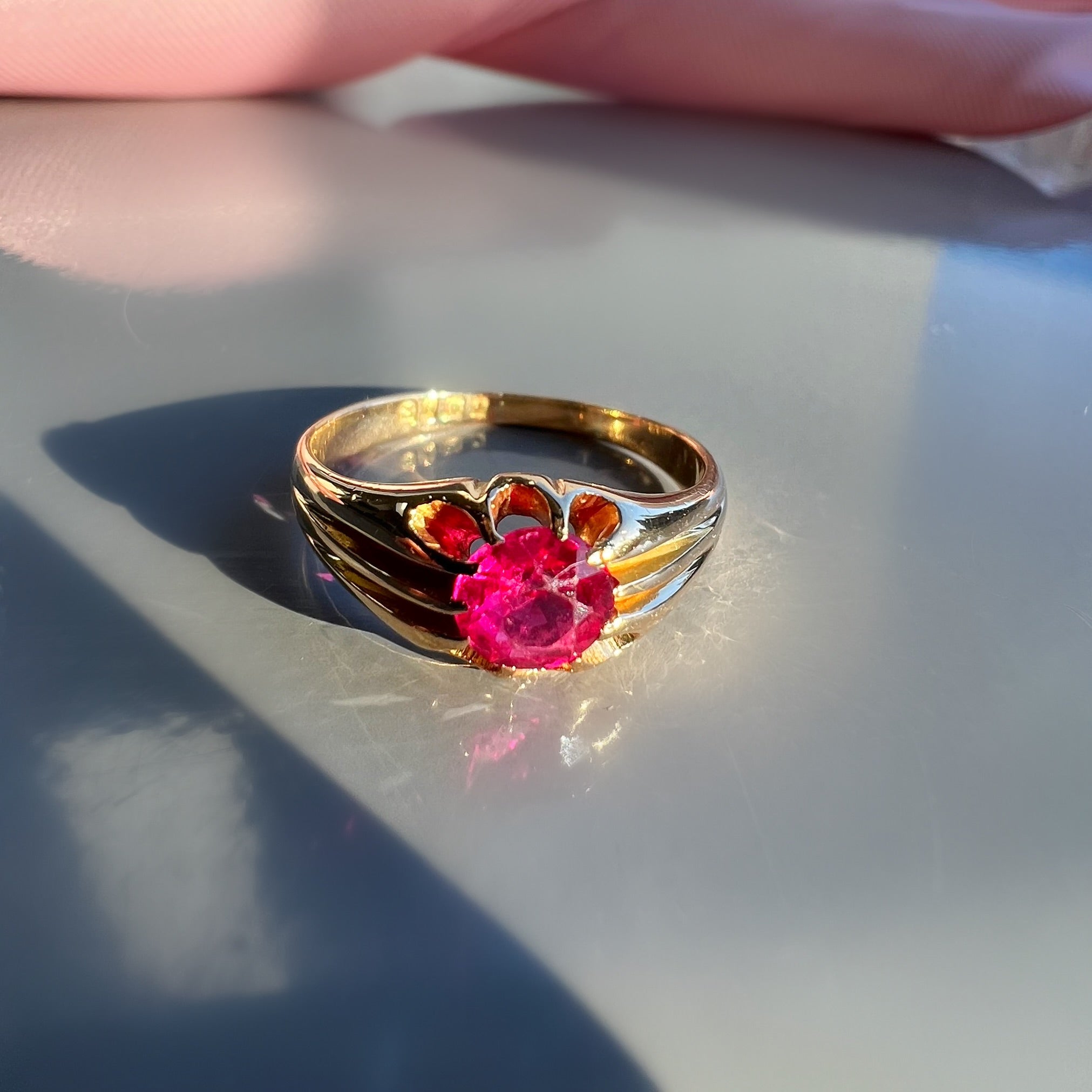 Antique Ruby 18ct Gold Gypsy Ring