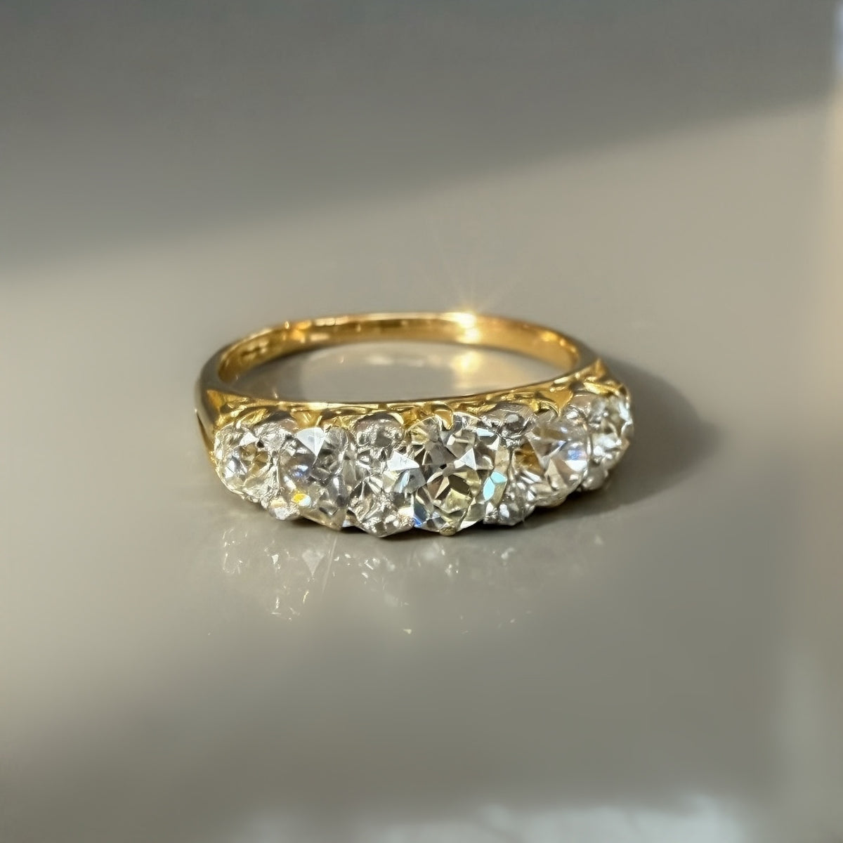 Antique Victorian 1.80ct Old Cut Diamond Half Hoop Ring