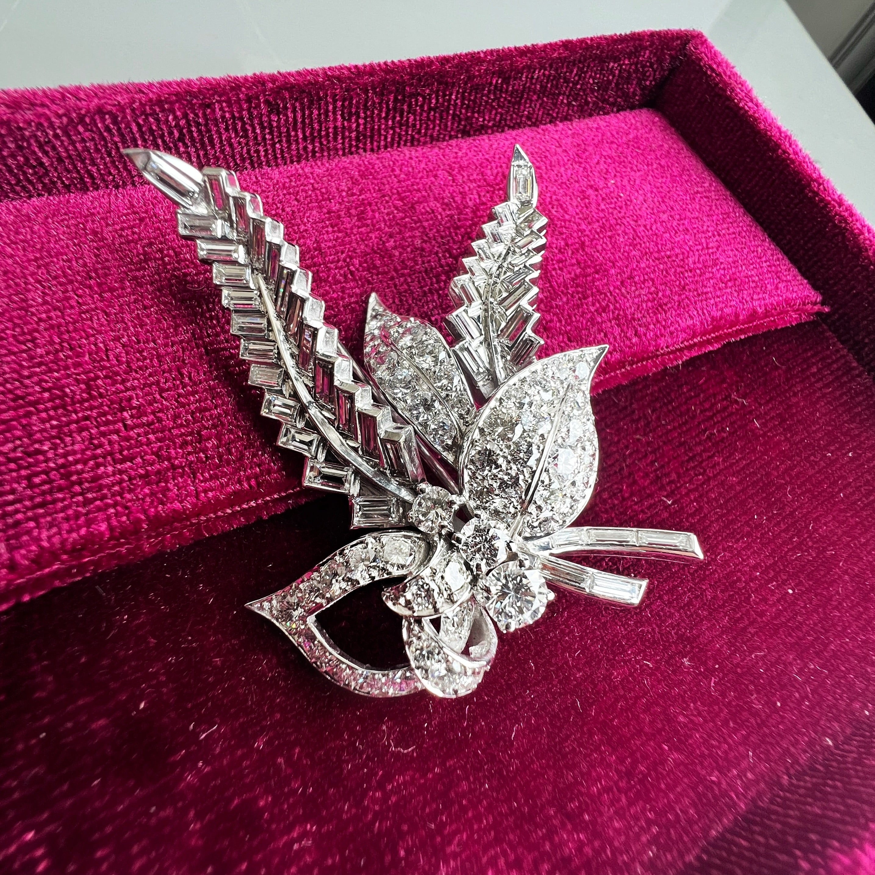 Vintage 4.5ct Diamond Leaf Spray Brooch