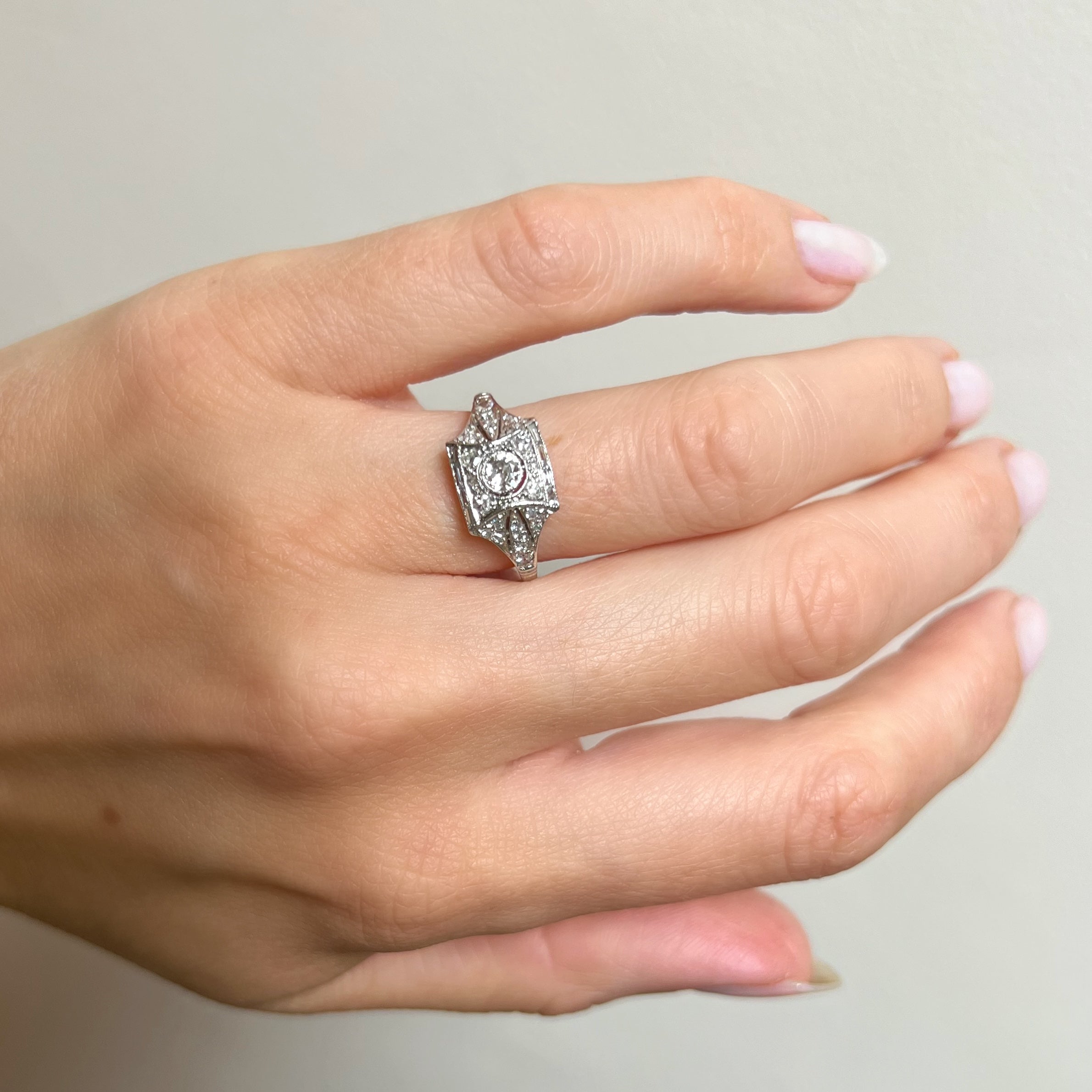 Art Deco Style Square Bombe Diamond Ring