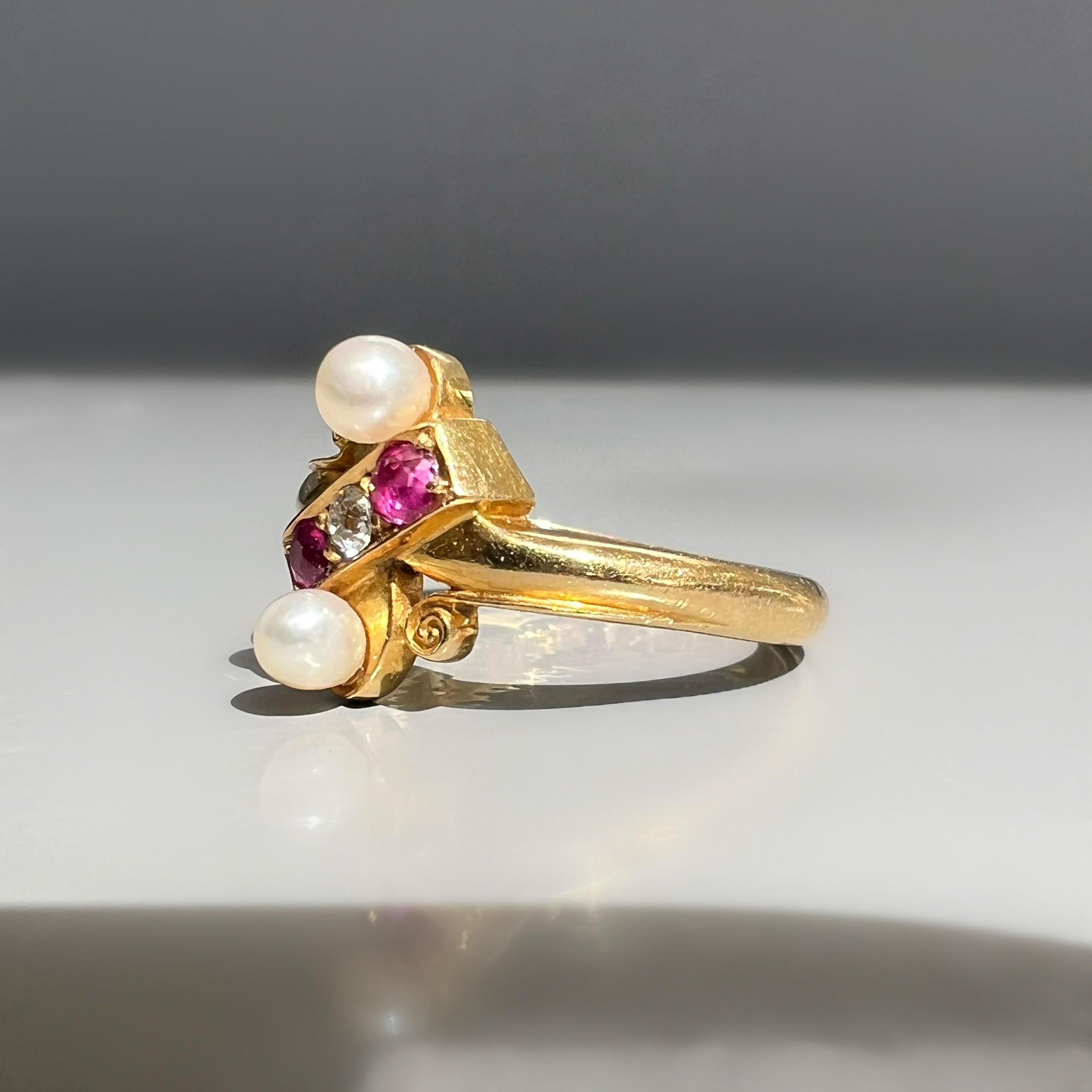 Antique Ruby, Diamond and Pearl Ring