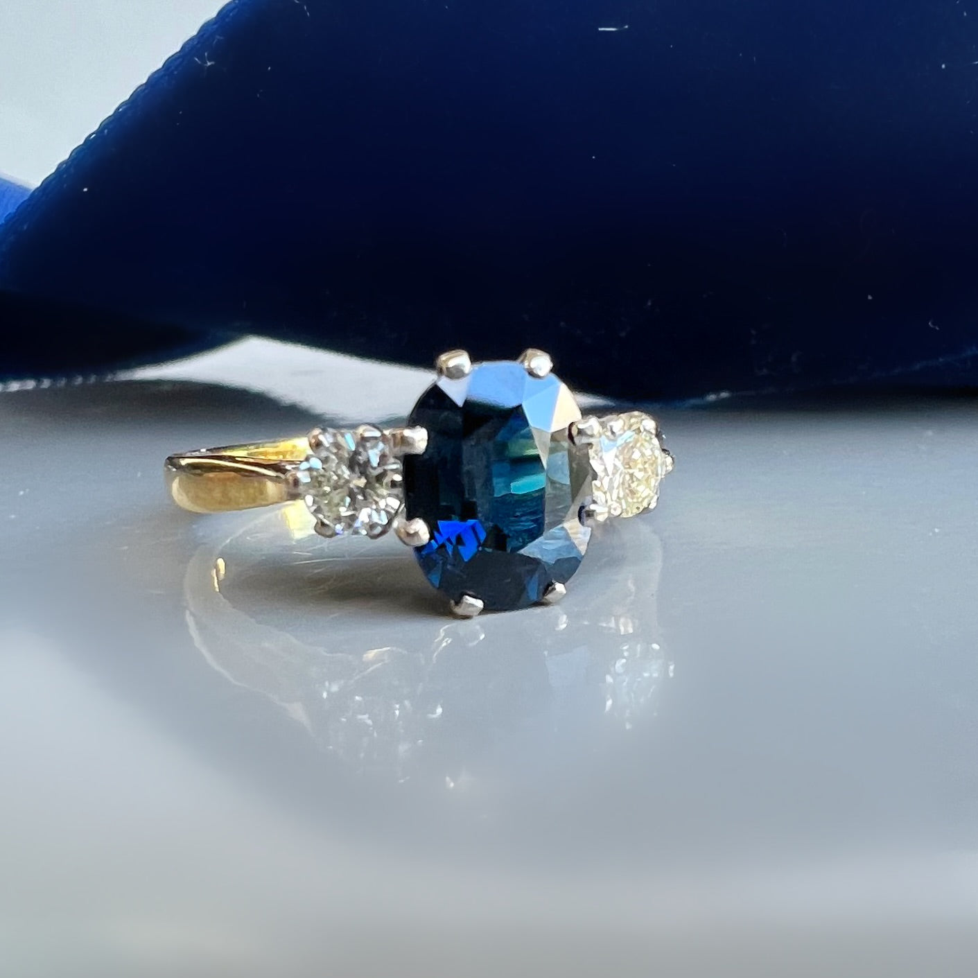 1.40ct Sapphire and 0.30ct Diamond Trilogy Ring