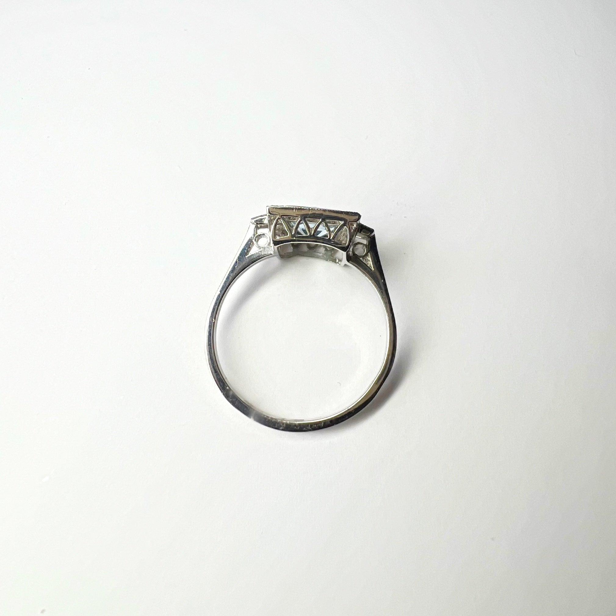 Aquamarine and Diamond Square Cut Art Deco Style Ring
