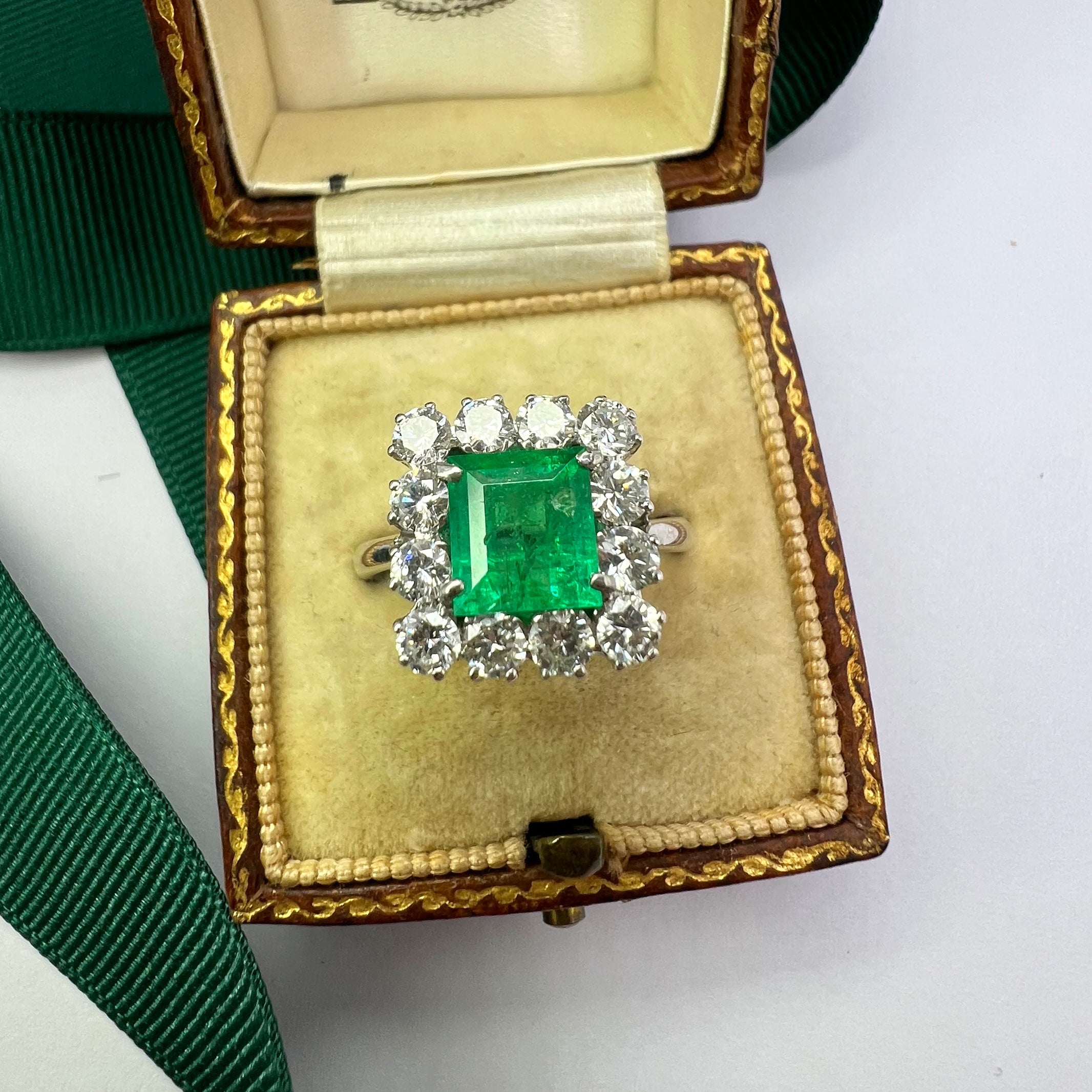 1.46ct Emerald and Diamond Square Cut Halo Ring