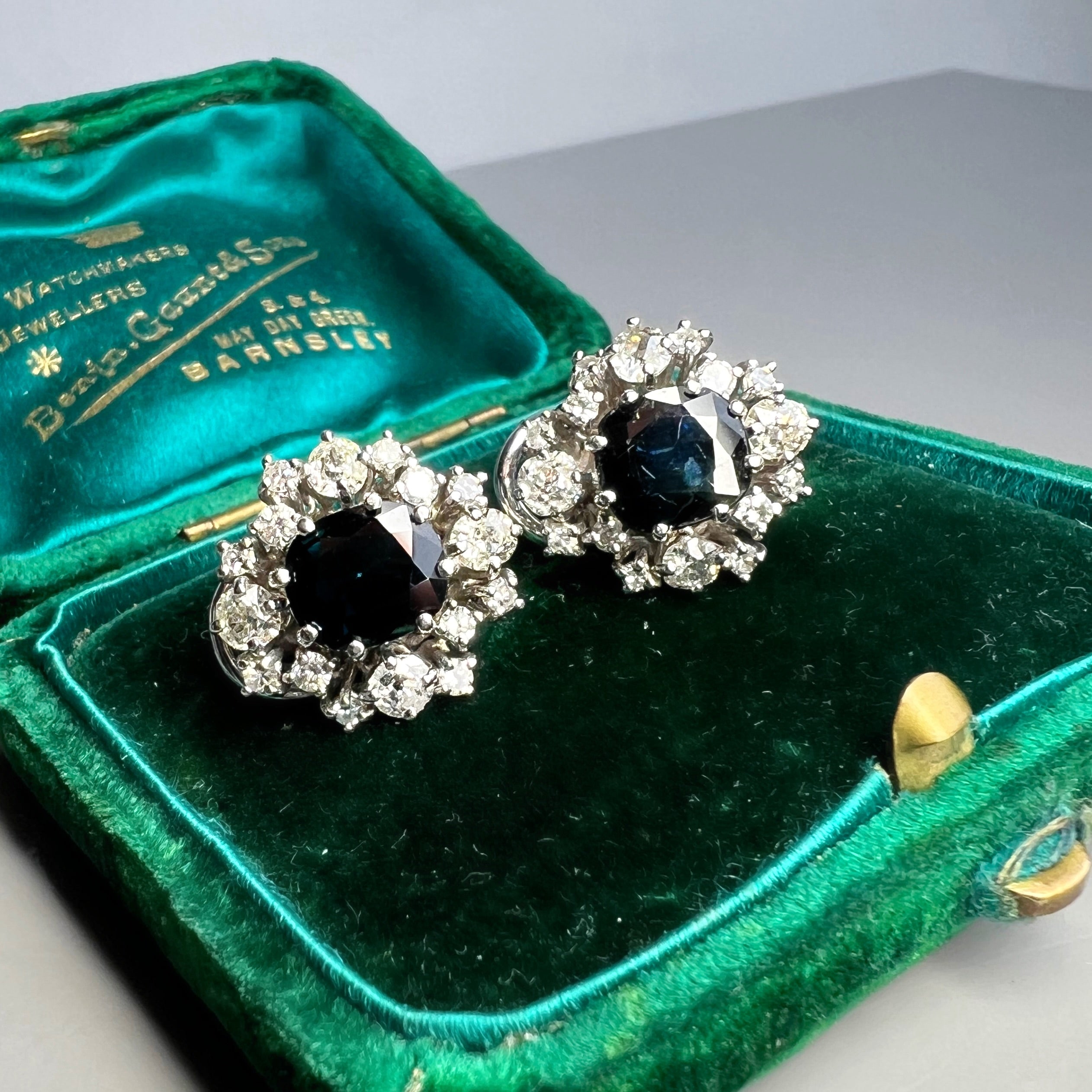 Vintage Sapphire and Diamond Cluster Earrings