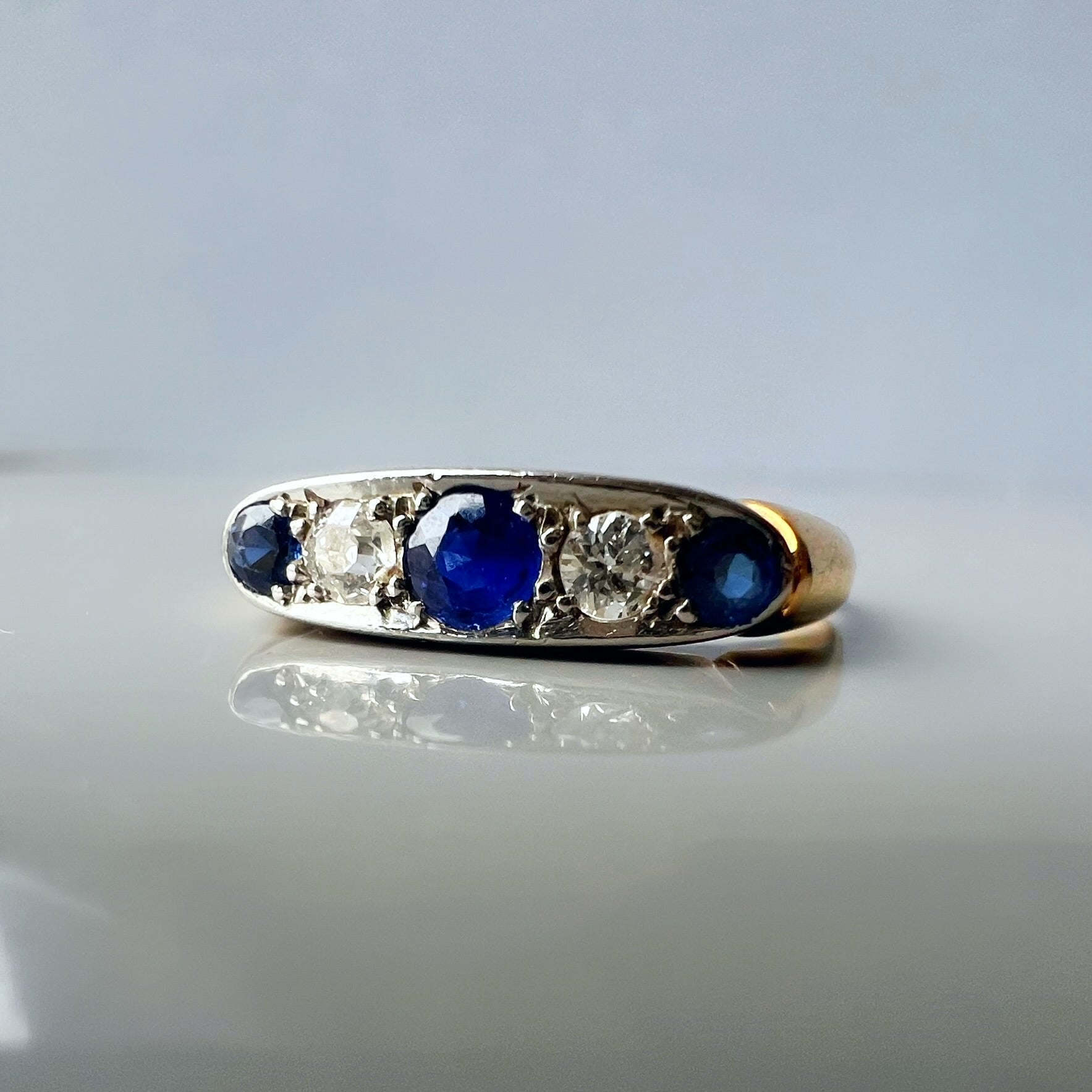 Sapphire and Diamond Boat 18ct Gold Ring