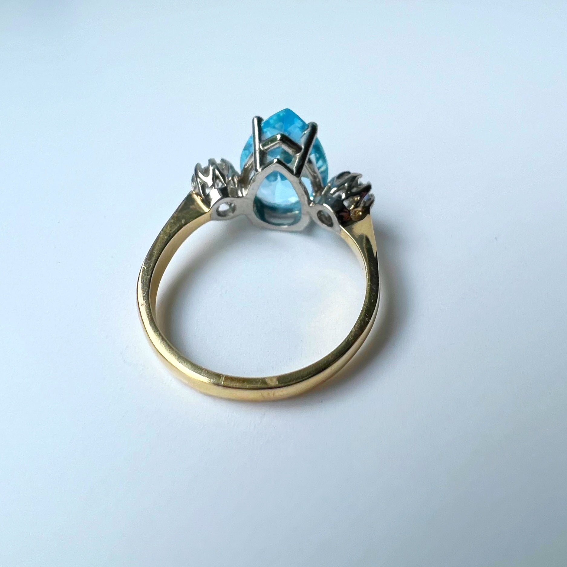 Pear Shaped Blue Topaz and Diamond Ring