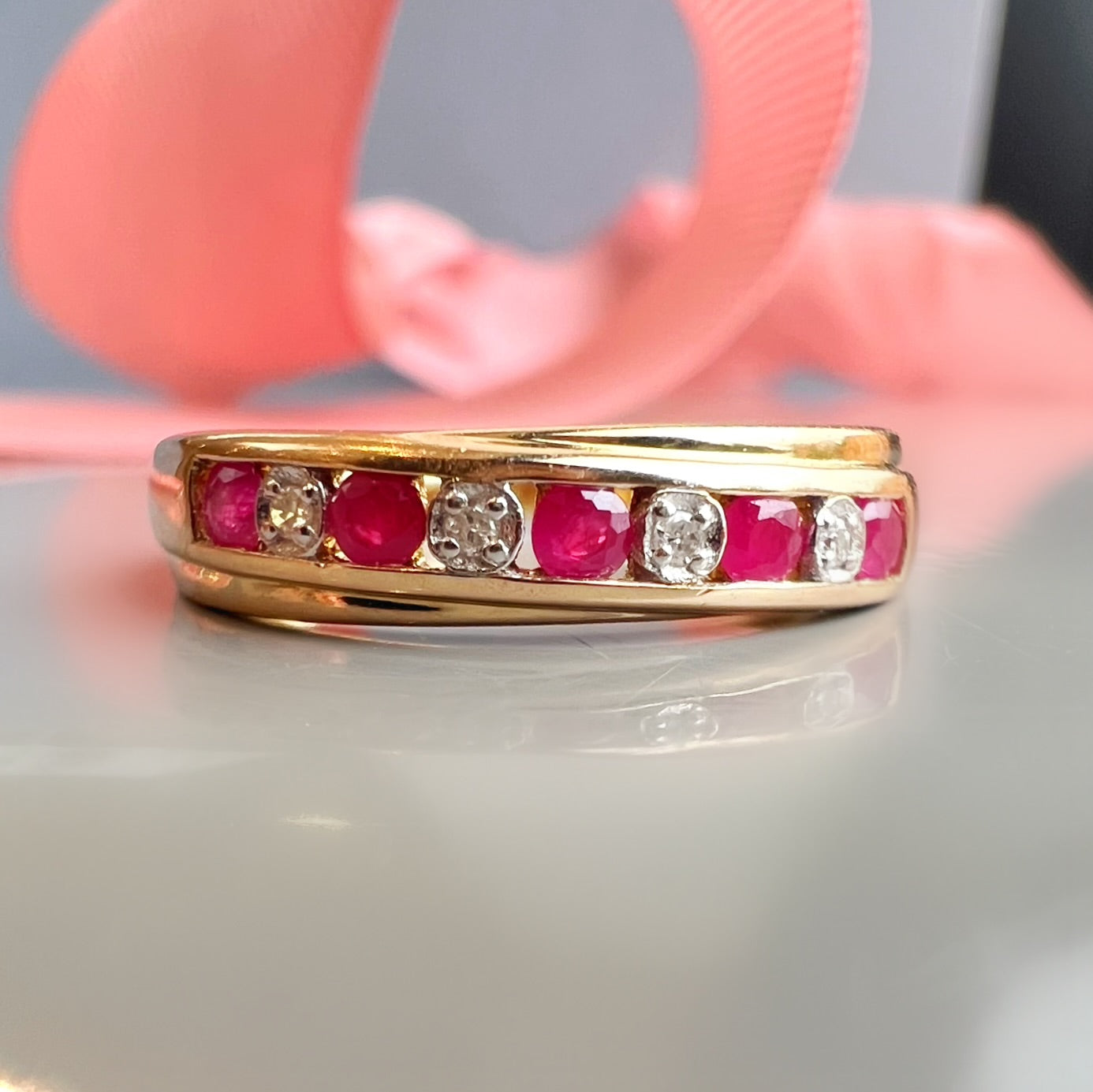 Vintage Ruby and Diamond Half Eternity Ring