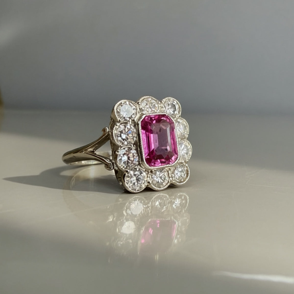 Vintage 0.90ct Pink Sapphire and 0.80ct Diamond Ring