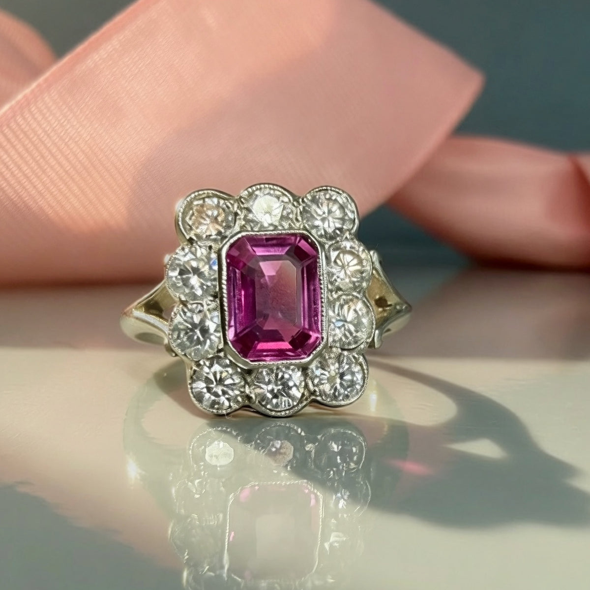 Vintage 0.90ct Pink Sapphire and 0.80ct Diamond Ring