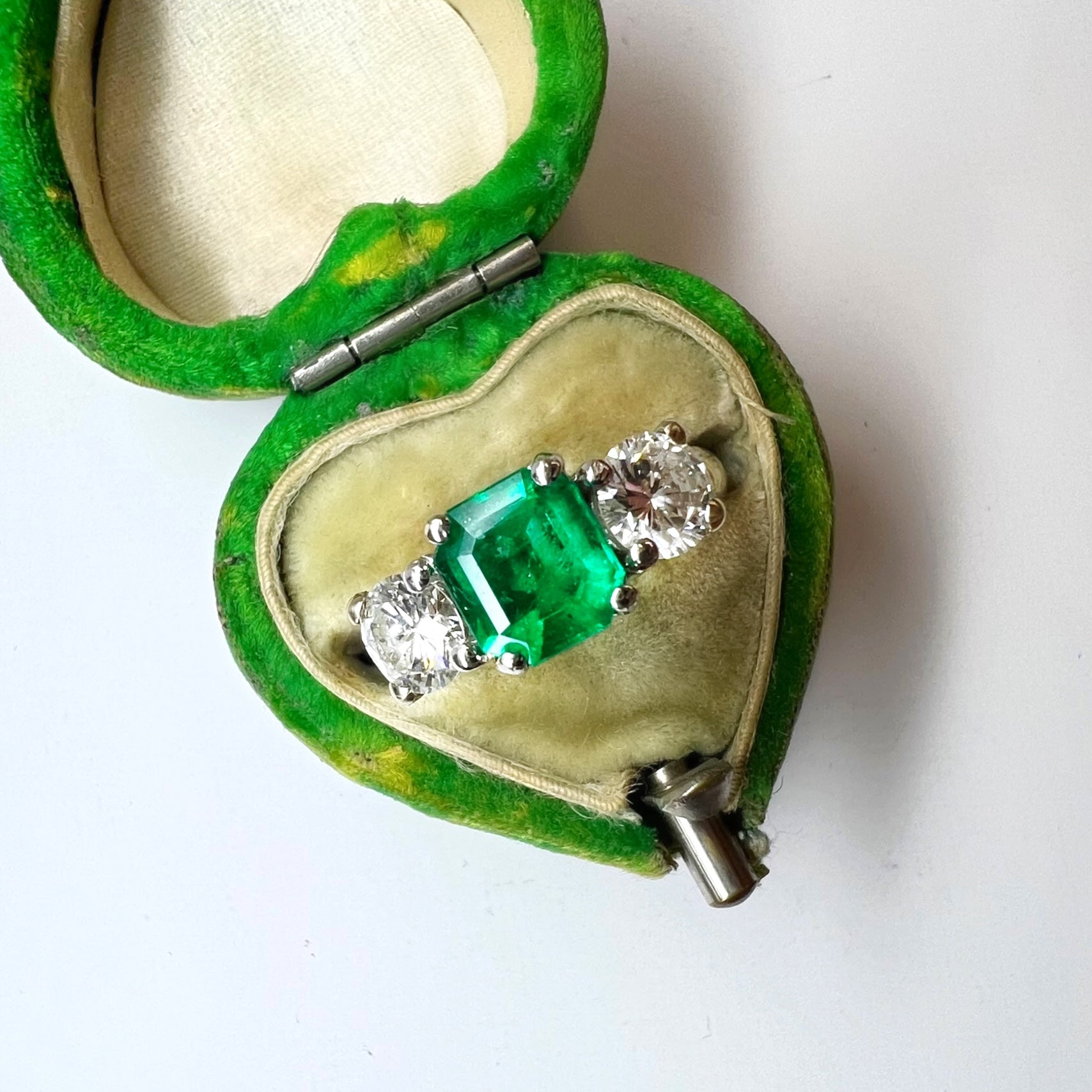 1.26ct Colombian Emerald and 1.02ct Diamond Trilogy Ring