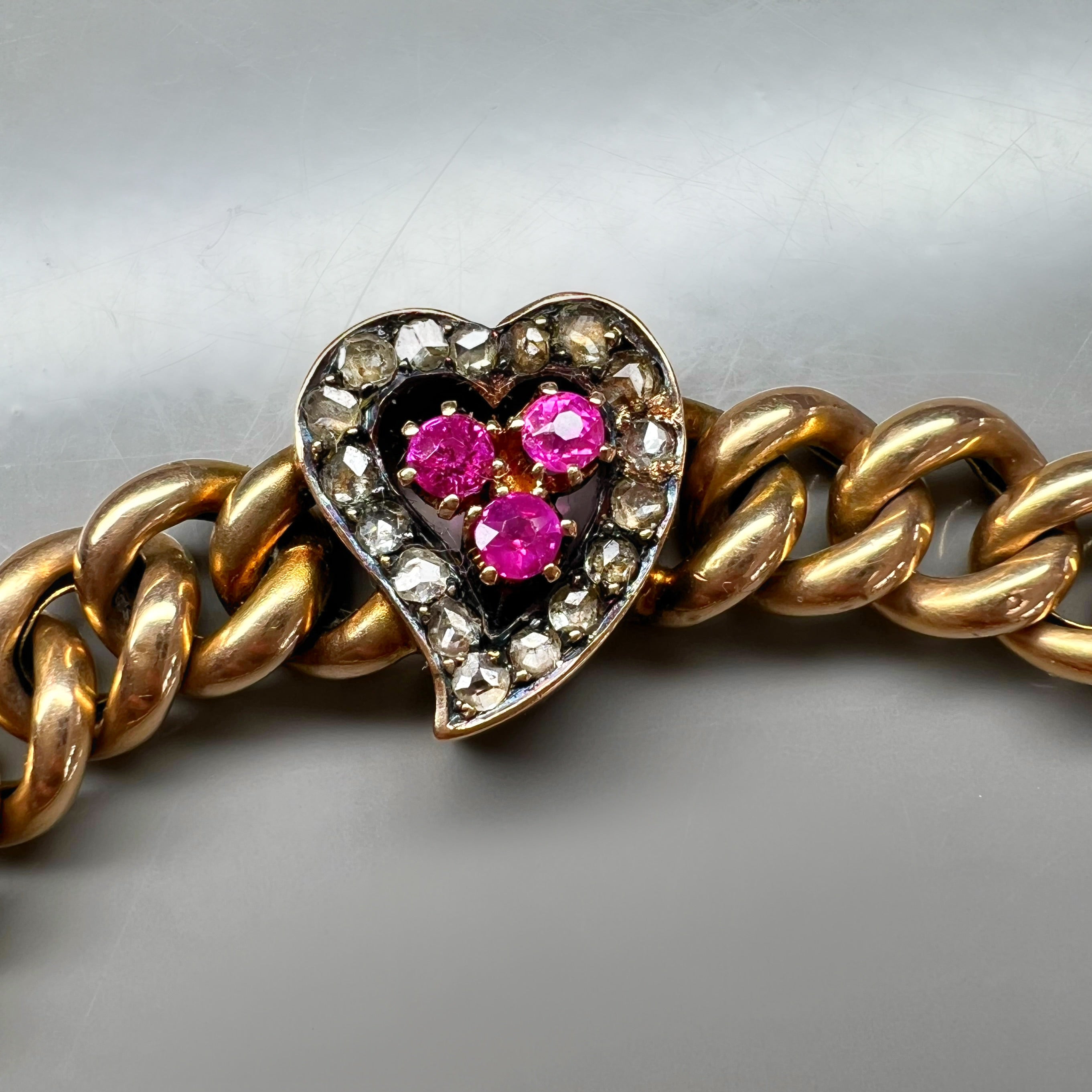 Antique Ruby and Diamond Witches Heart 15ct Gold Bracelet