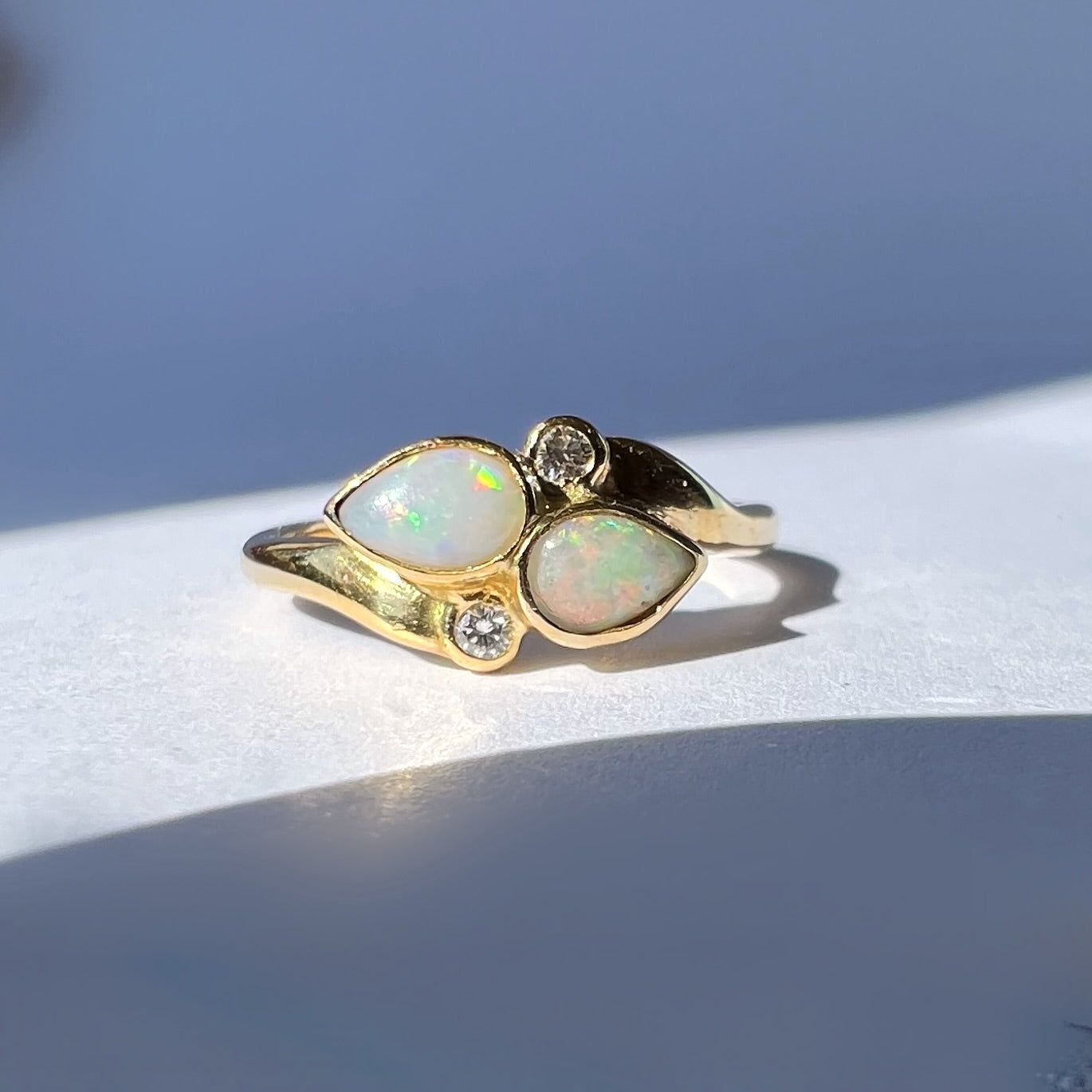 Opal and Diamond Petal Ring