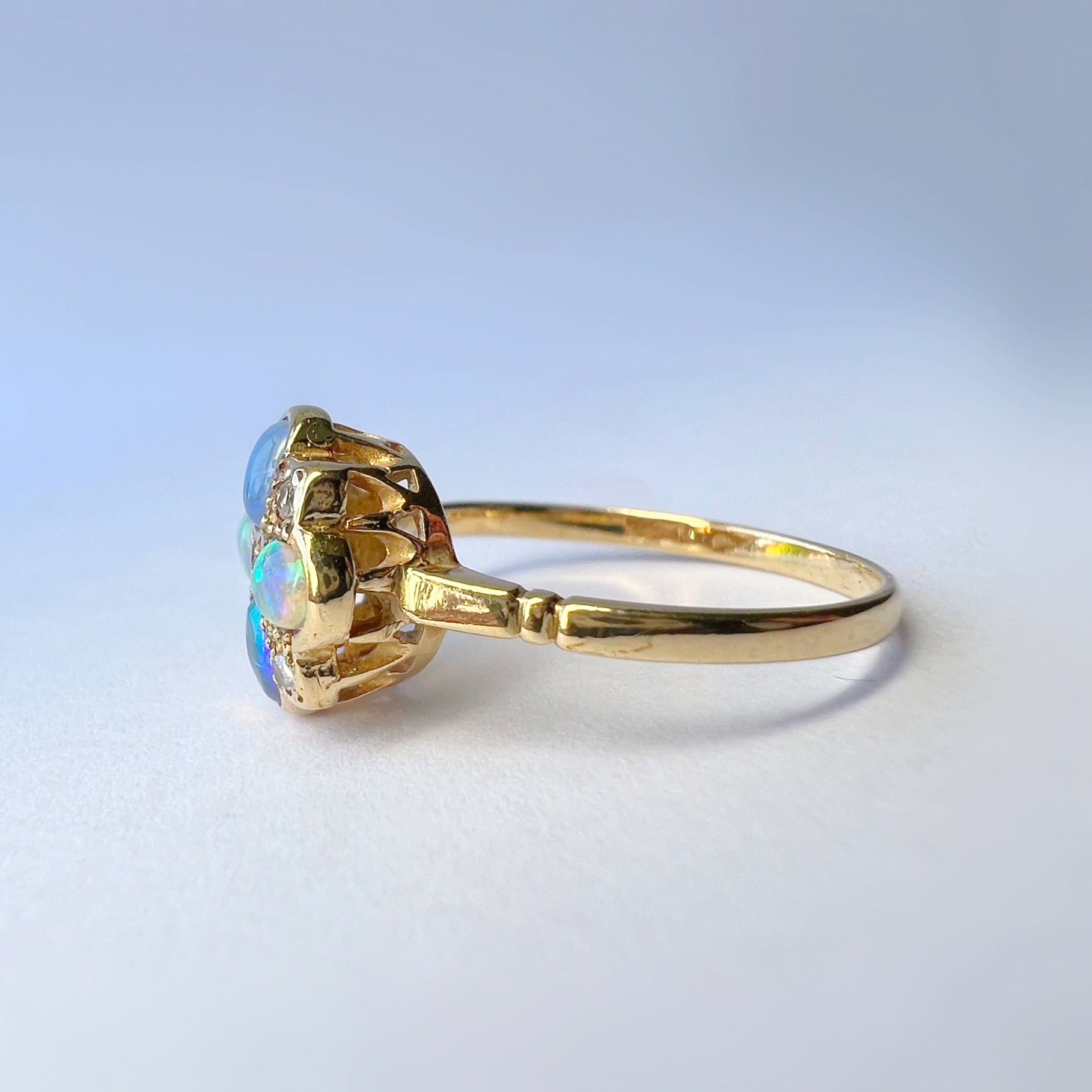 Vintage Opal and Diamond Flower Ring