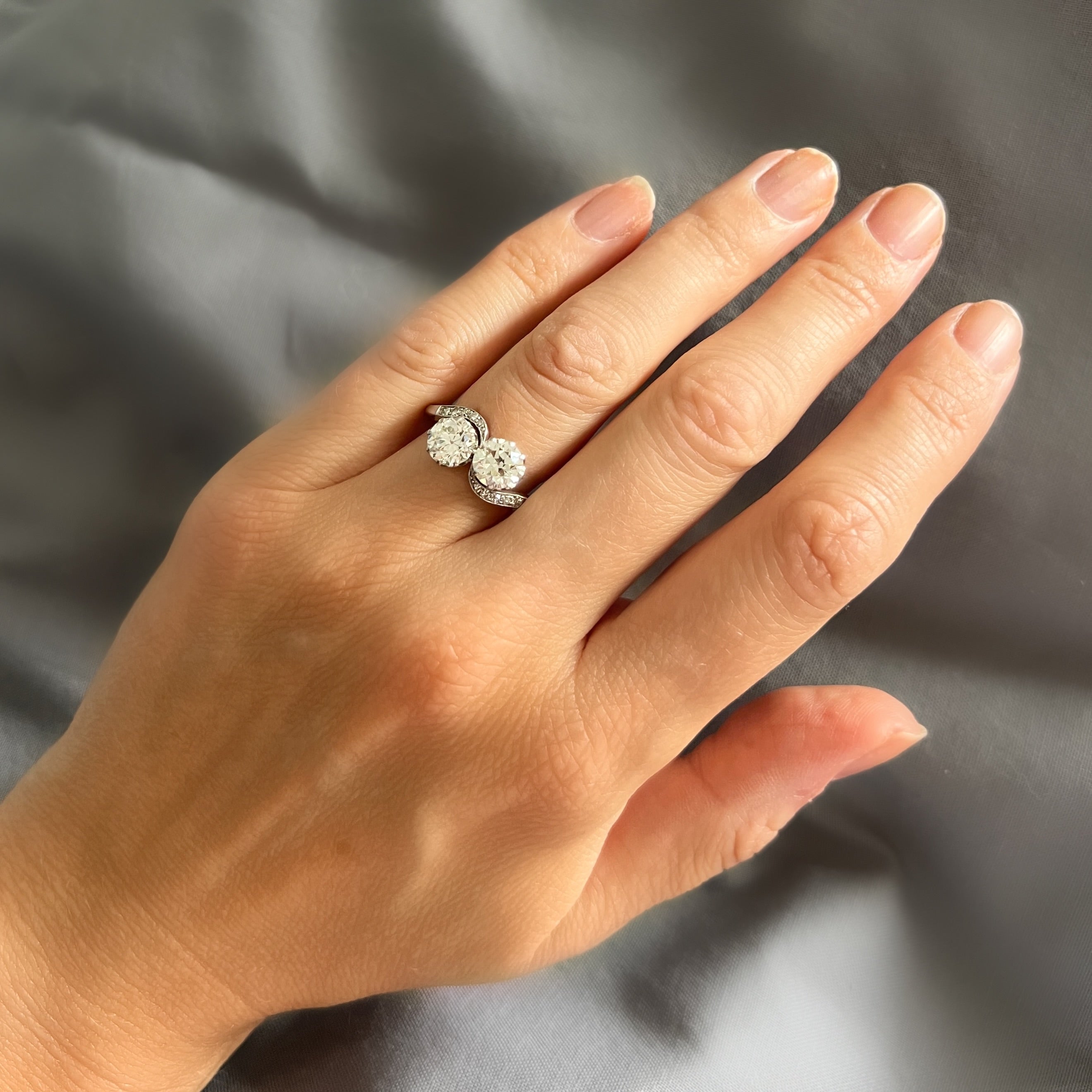 Antique 2.20ct Old European Cut Diamond Toi et Moi Ring