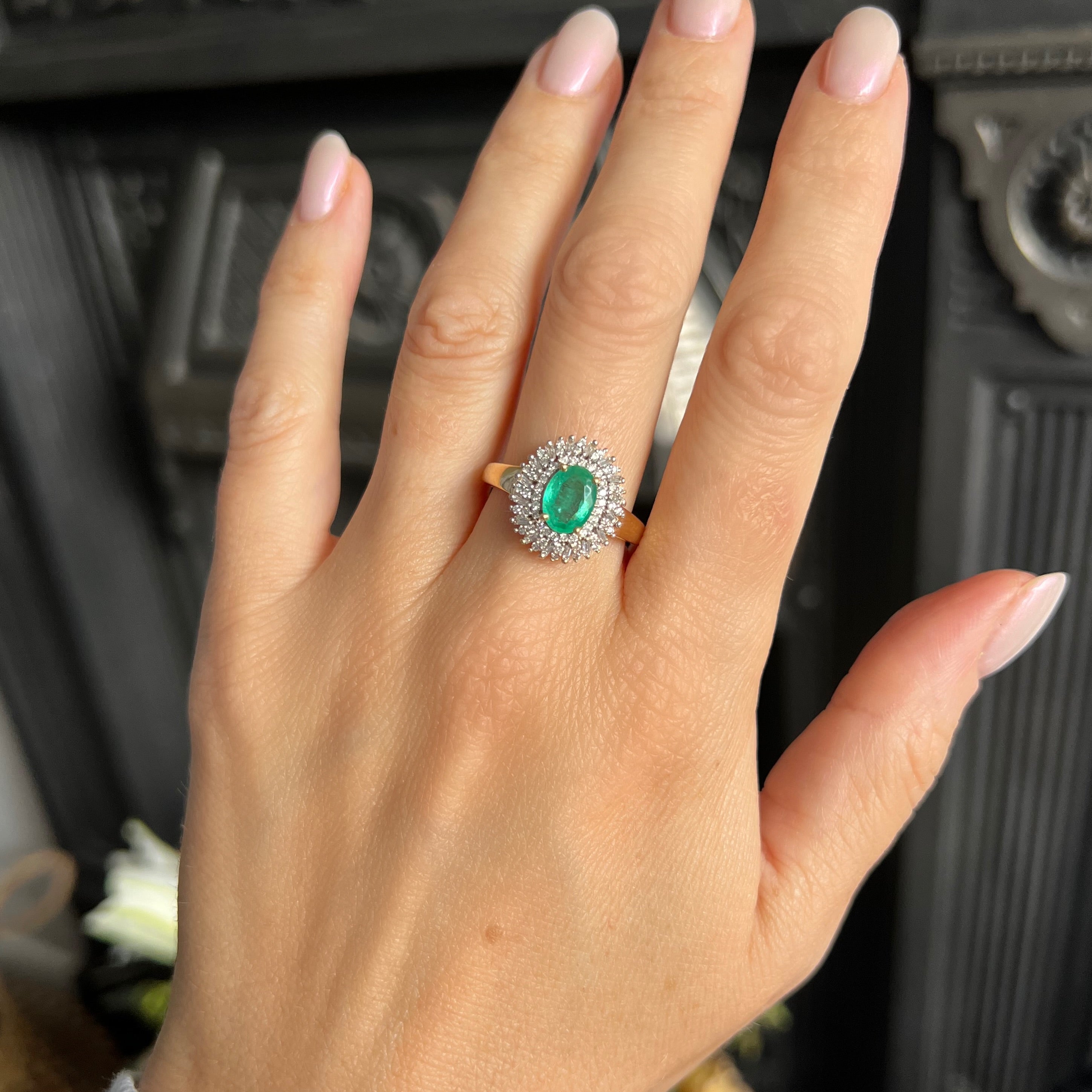 Emerald and Diamond Halo Ring