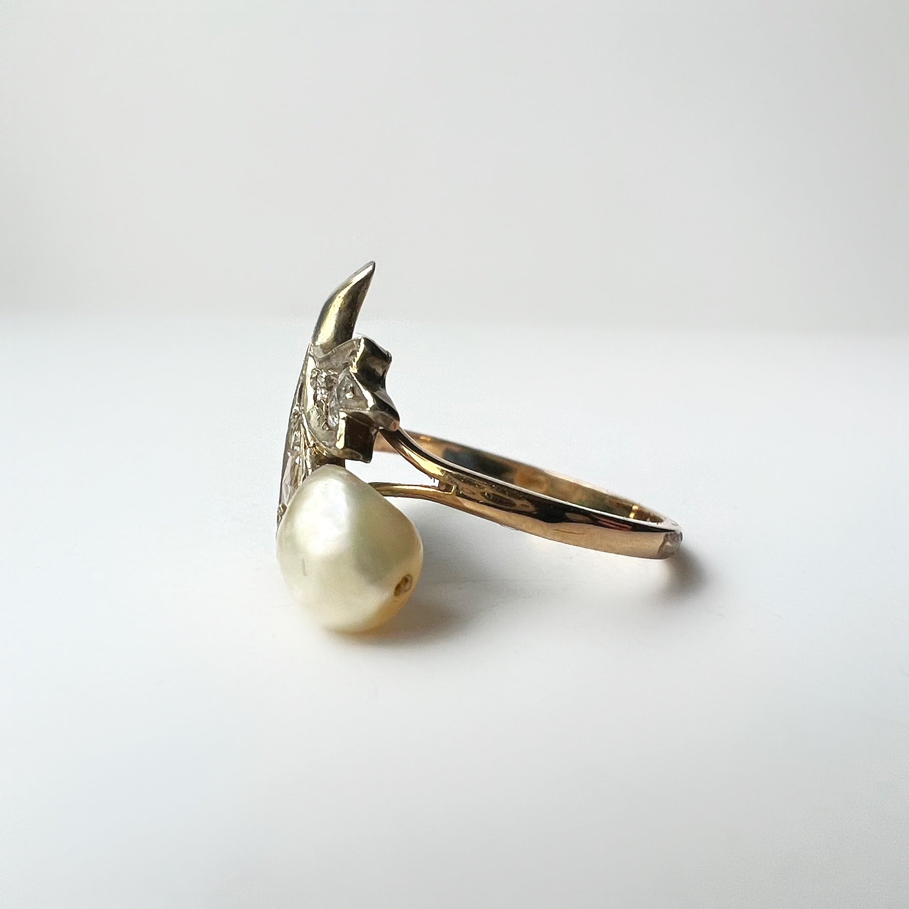 Vintage Pearl and Diamond Flower Ring