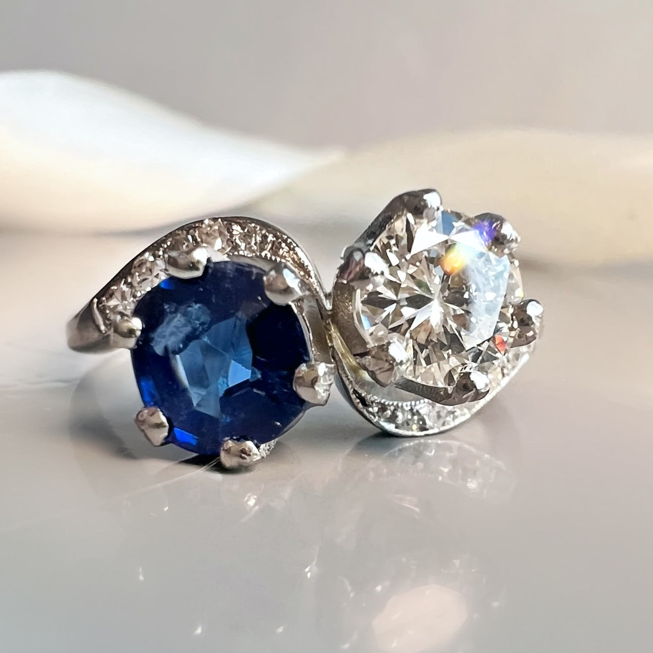 Vintage Sapphire and Diamond Toi et Moi