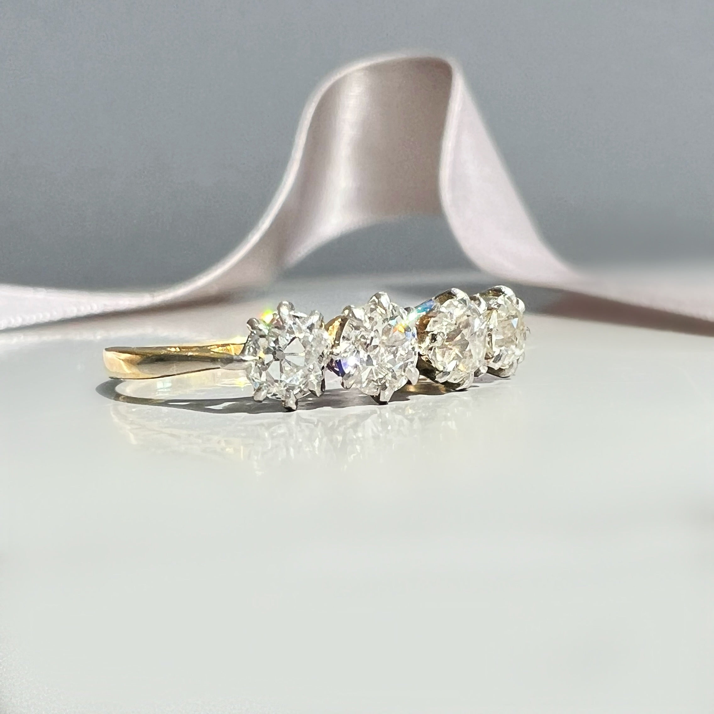 Antique 4 Stone Old Cut Diamond Ring
