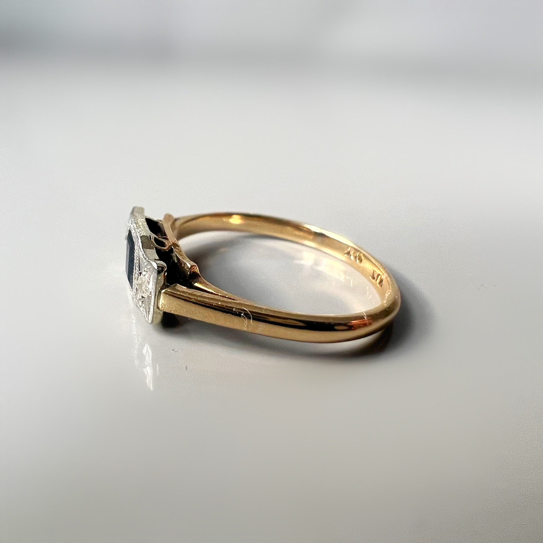 Art Deco Rectangular Sapphire and Diamond Ring