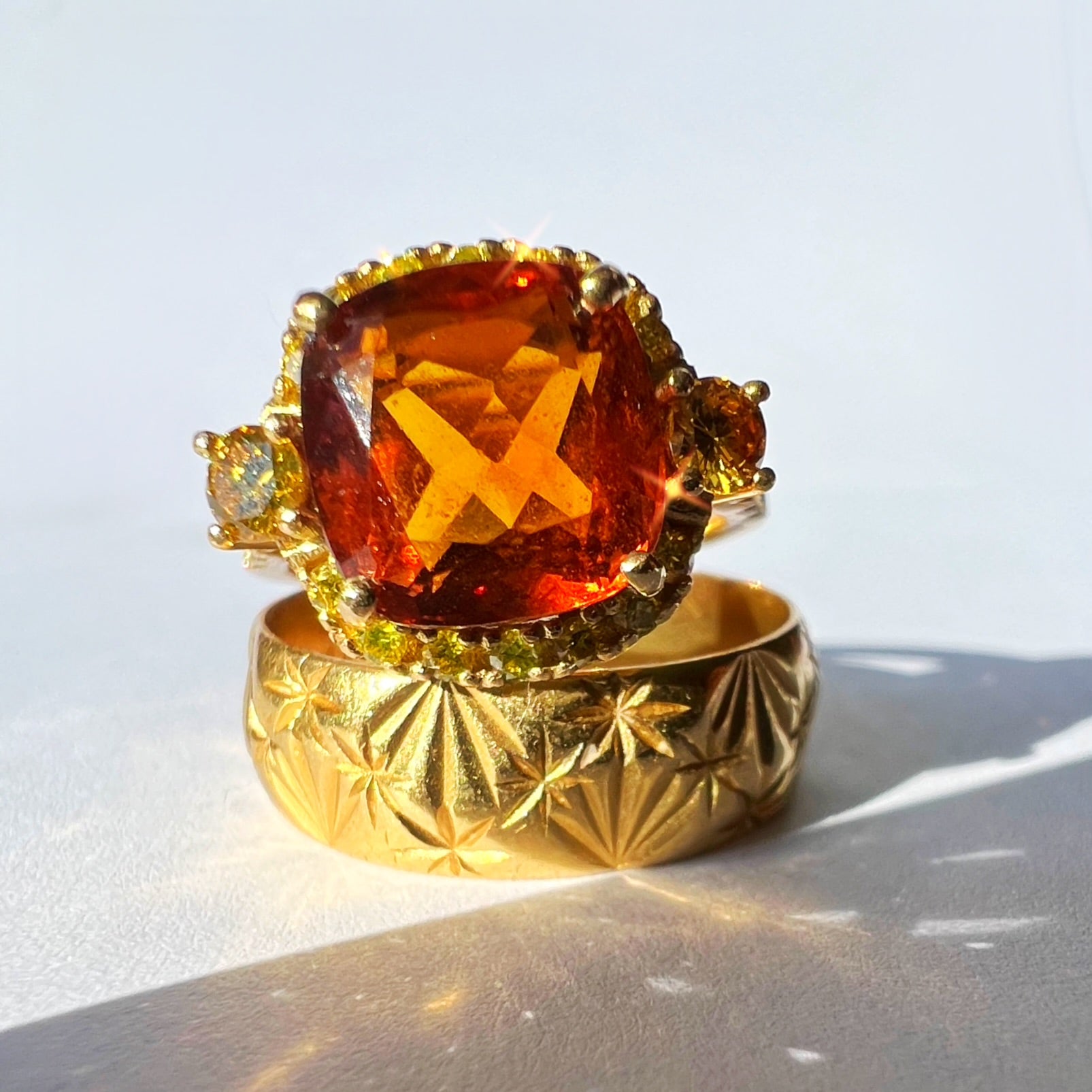 Yellow Diamond and Madeira Citrine Cocktail Ring