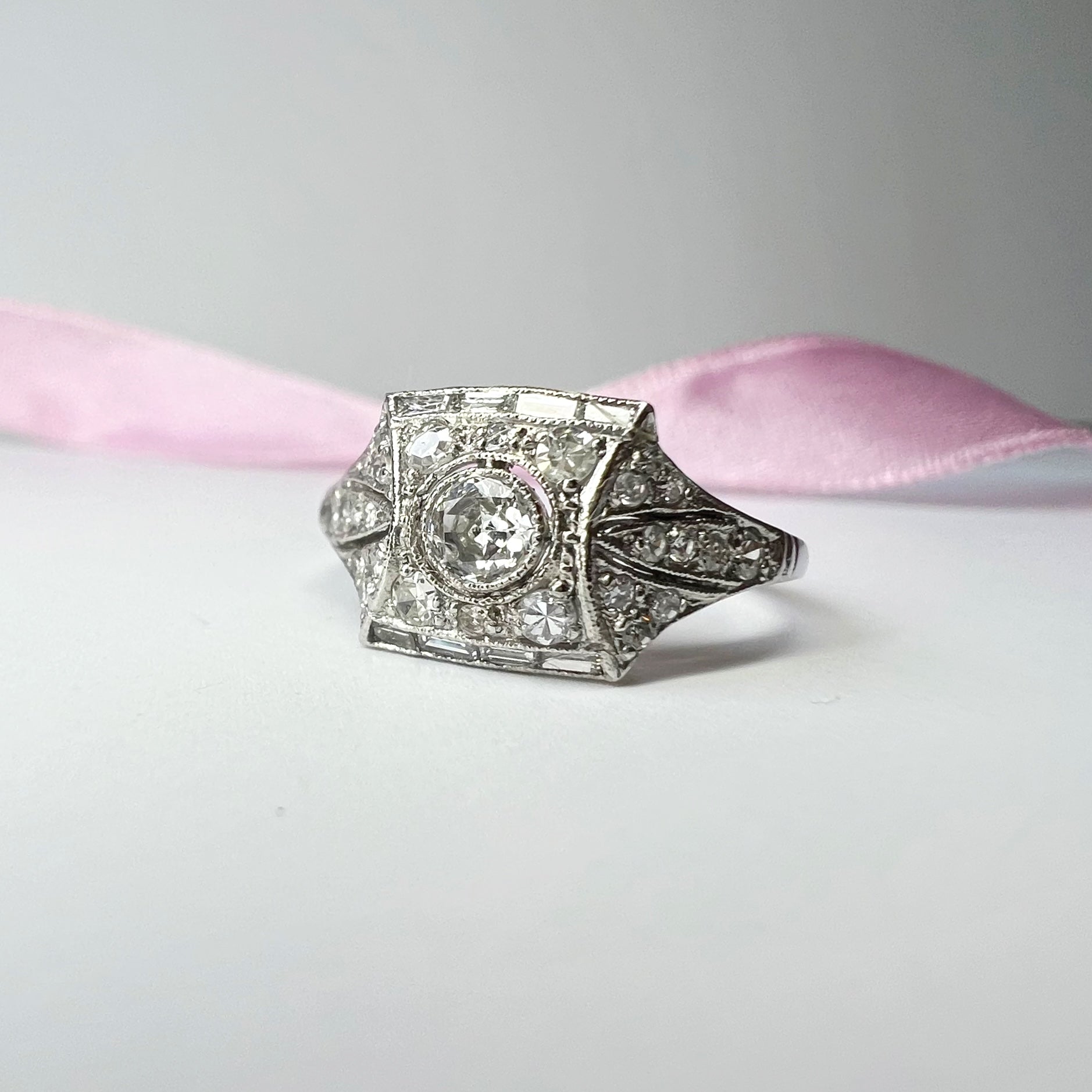 Art Deco Style Square Bombe Diamond Ring