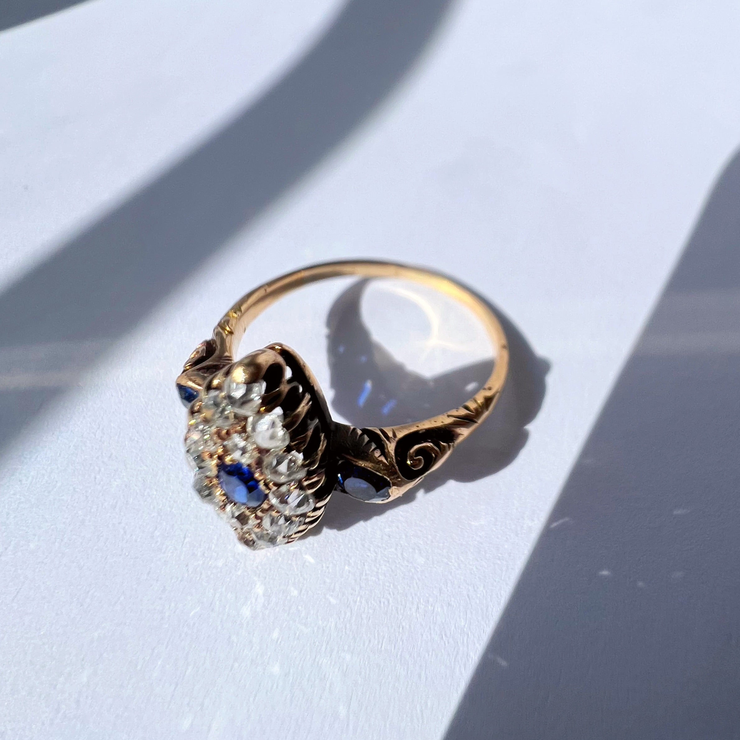 Antique Sapphire and Diamond Marquise Ring