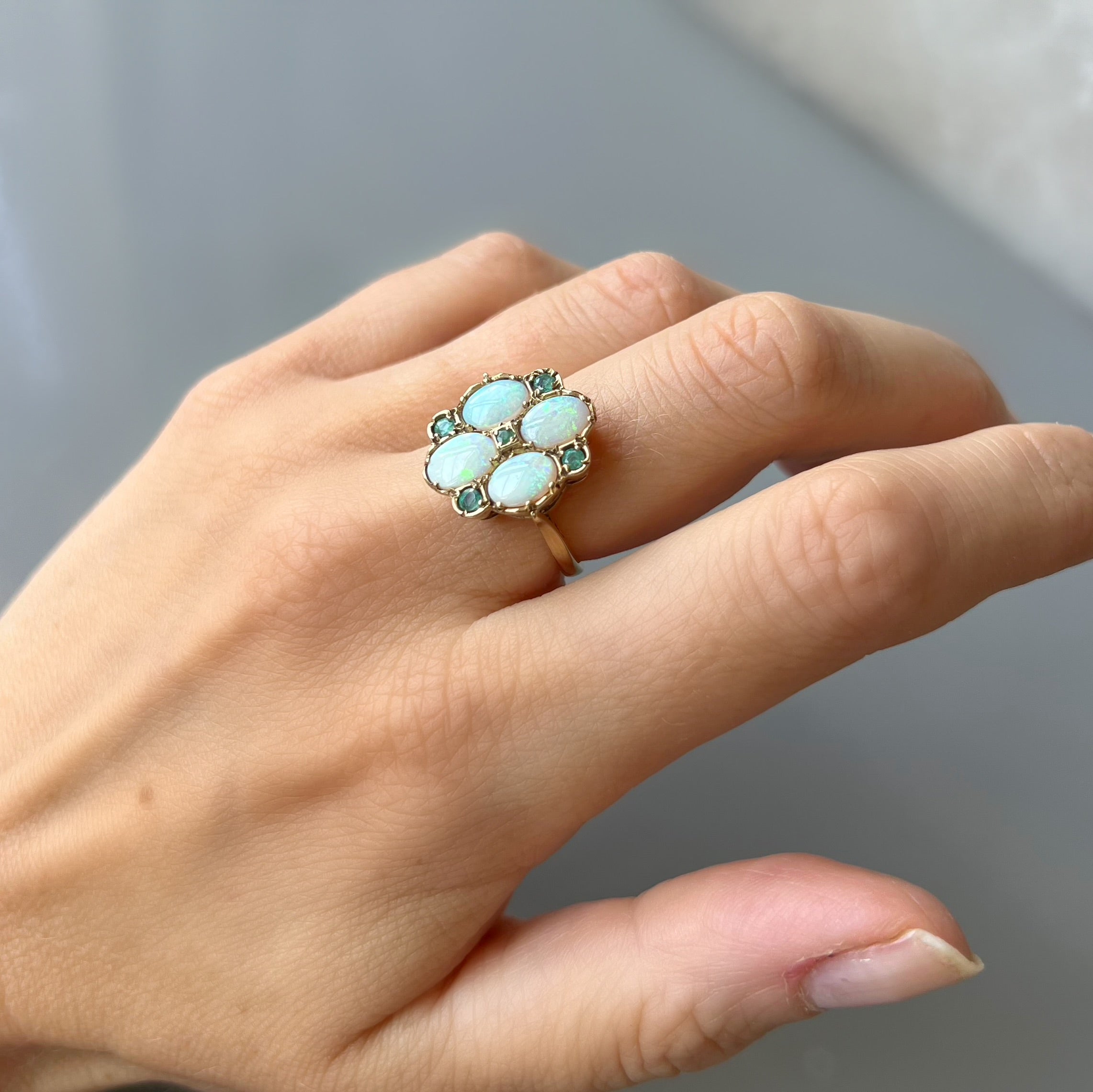 Vintage Opal and Emerald Dress Ring from 1973